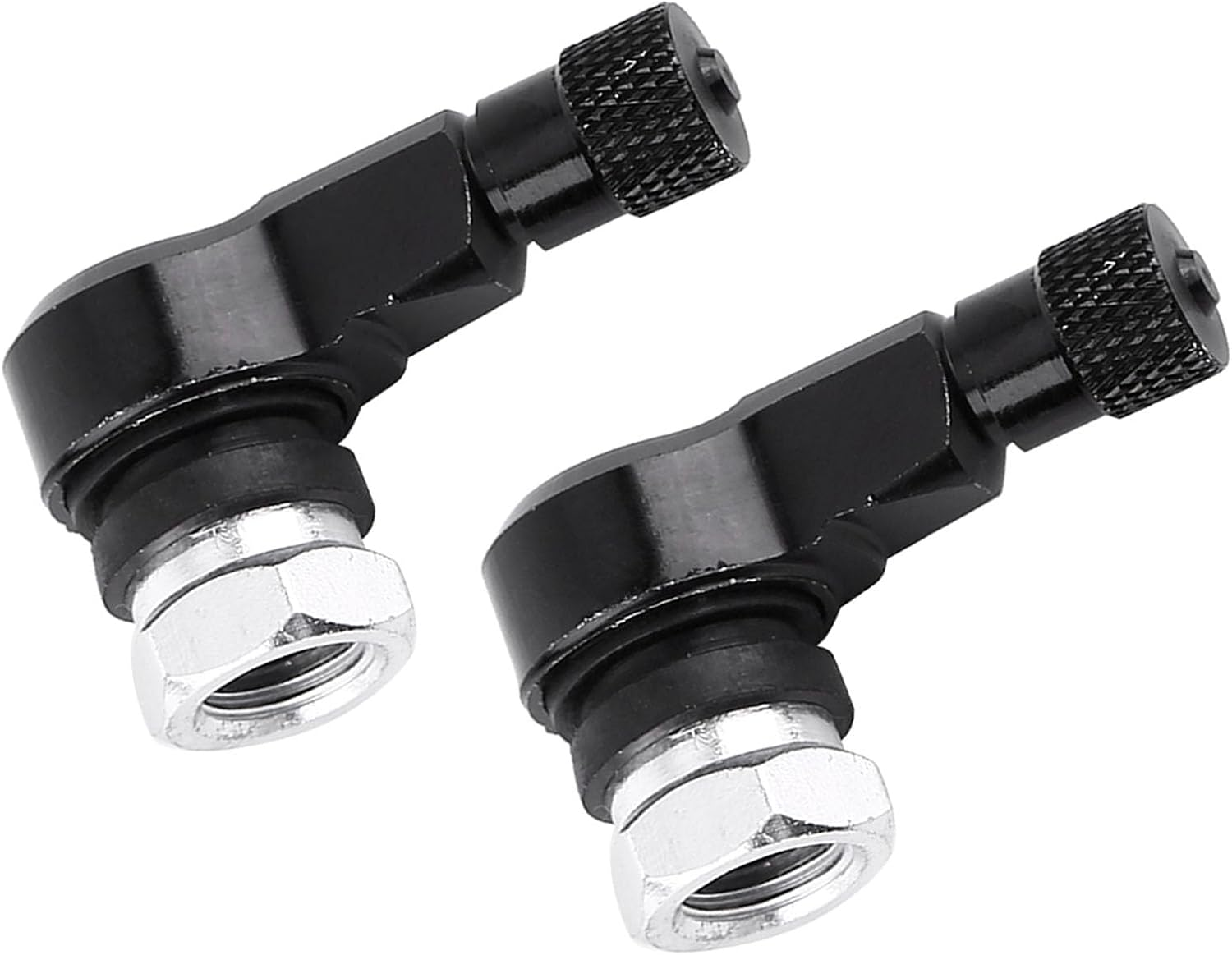 Universal Aluminum Alloy 90 Degree Tire Valve Stems Caps for Motorcycle, 2Pcs (Black)