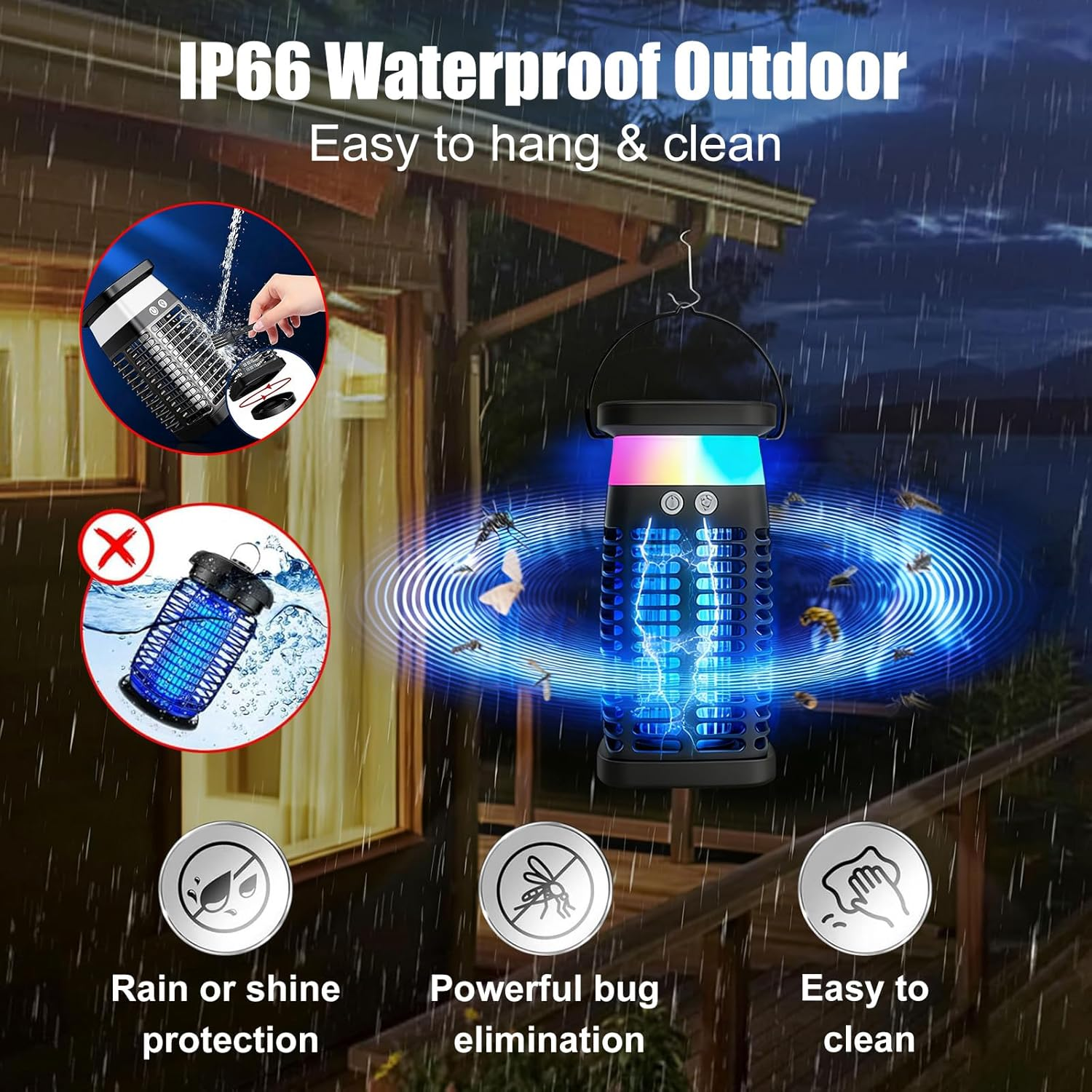 Solar Bug Zapper Electric Mosquito Zapper with Switch & 7 Modes, 4200V Rechargeable Fly Trap Outdoor & Indoor Insect Killer with RGB Light,Panel Sensor&Reading Lamp,Portable Trap Lamp for Garden&Camp image number 6