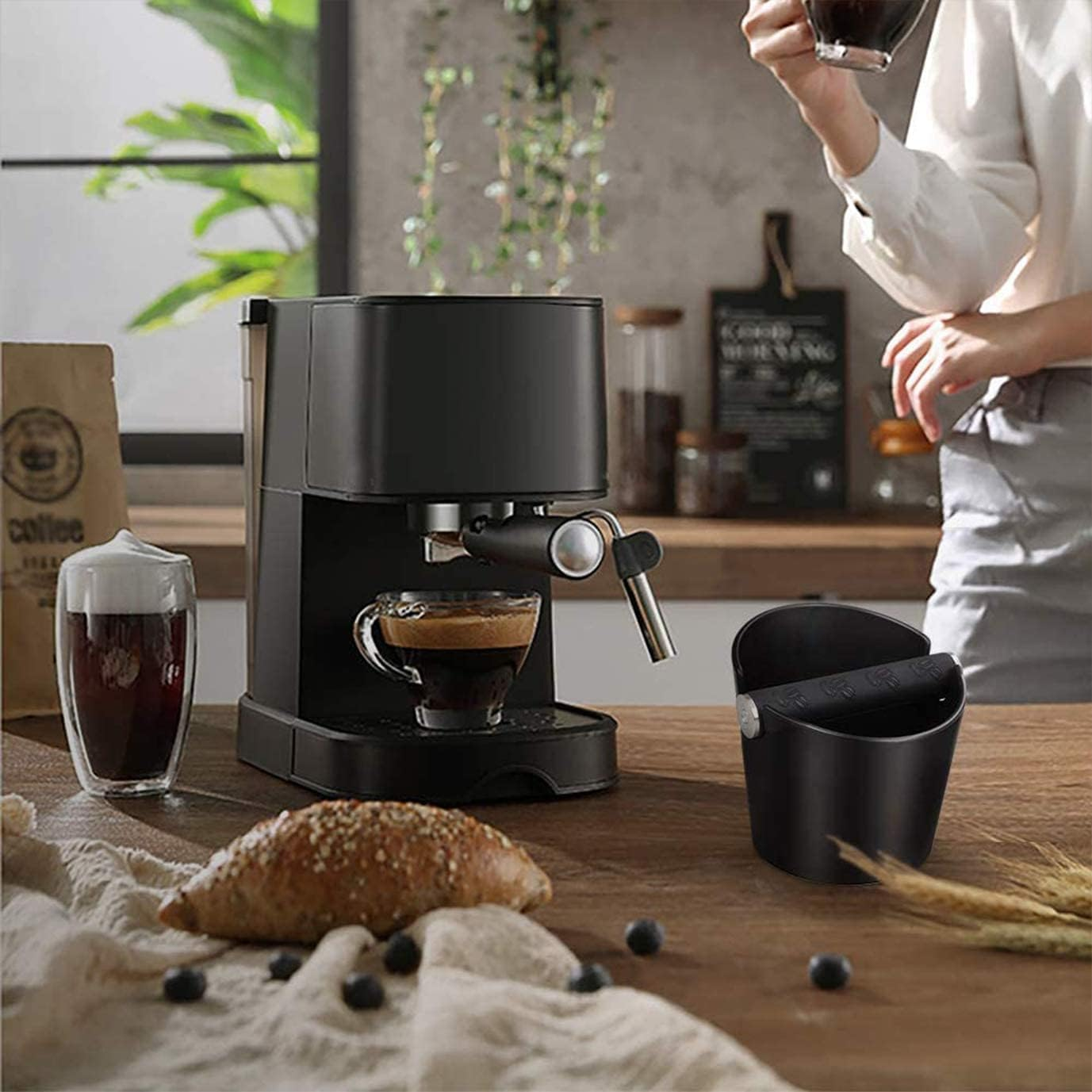 Coffee Knock Box, Durable Barista Style Espresso Dump Bin with Removable Metal Knock Bar and Non-Slip Base (Round, 4.8 Inch/12Cm) image number 3