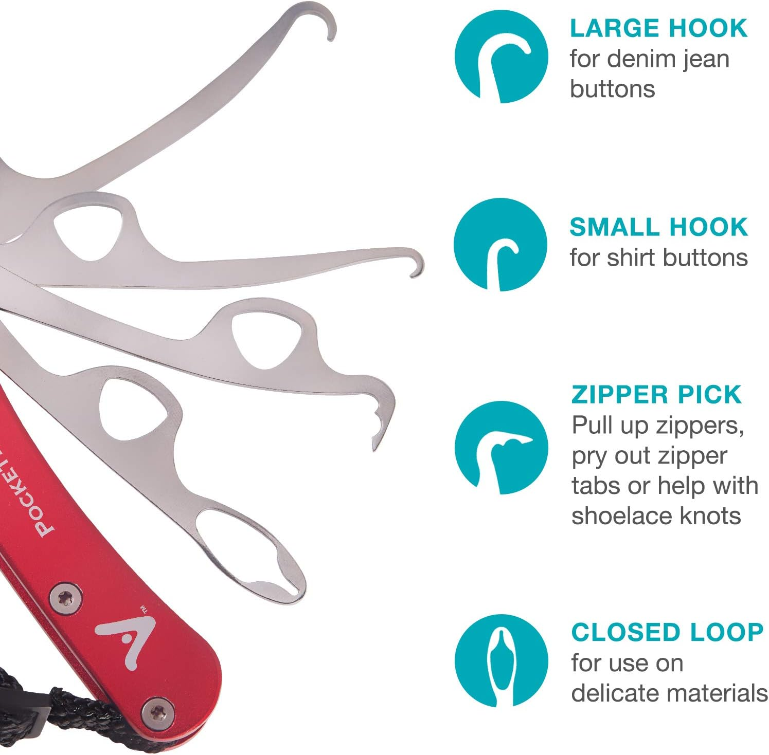 Healthsmart Dressing Aid Pocketdresser for Assistance with Button Hooks, Zipper Pulls and Shoelaces image number 1