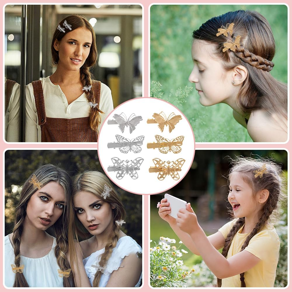 TRKETK 12 Pcs Butterfly Hair Clips Elegant Metal Butterfly Hair Clip Cute Side Hairpins Classic and Versatile Headwear Accessories Suitable for Girls Ladies Party Wedding Decoration (2 Colors) image number 1