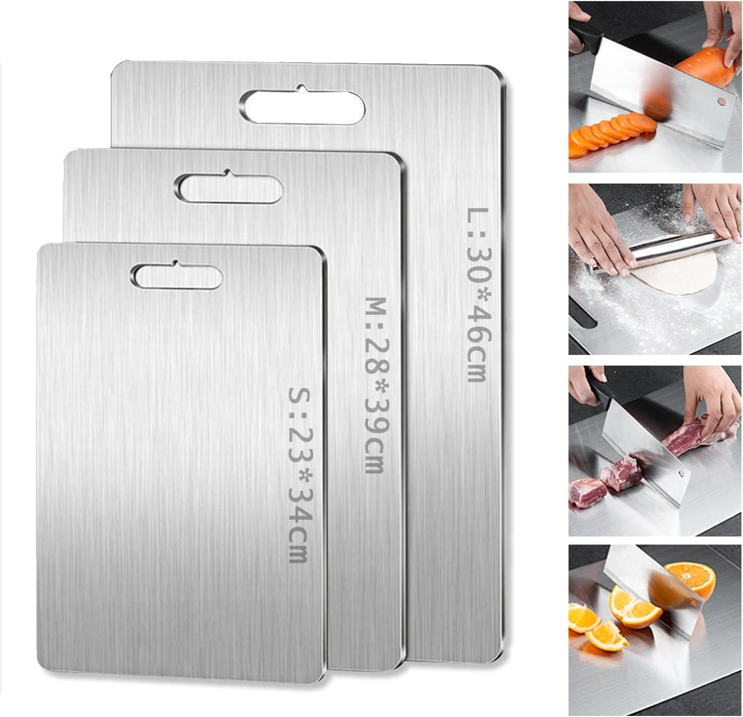 3 Pack Stainless Steel Board - 100% Pure SUS304 Double Sided Chopping Boards for Kitchen, Dishwasher Safe, Ideal for Meat, Vegetables, Fruits, Home & Outdoor Use image number 1