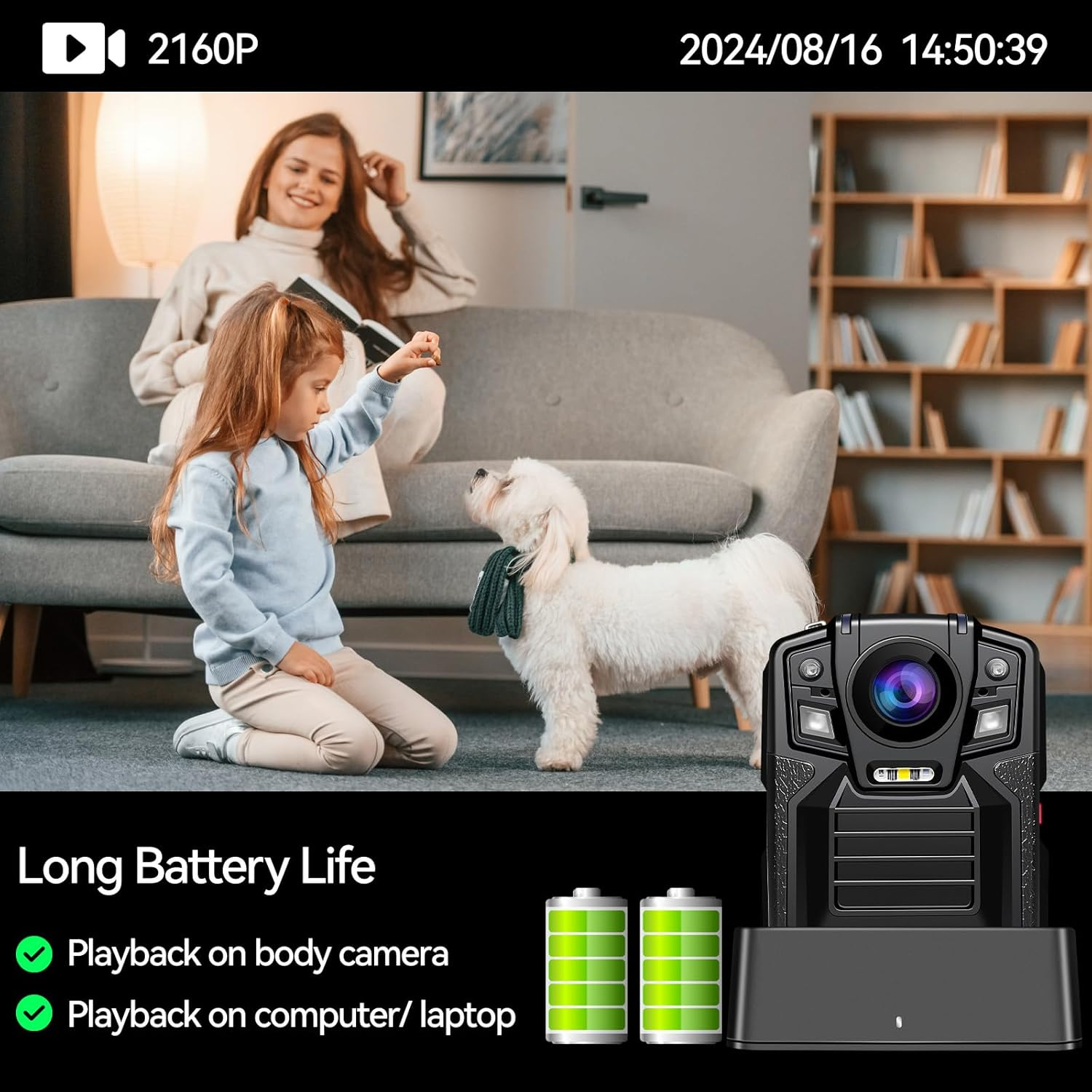 CAMMHD V8Pro-64Gb 4K Body Camera, Dual Batteries Wearable Camcorder Video Camera with Audio, 170&deg; Wide Angle Night Vision Body Cam for Police Security Guard Personal Safety Night Adventure image number 4