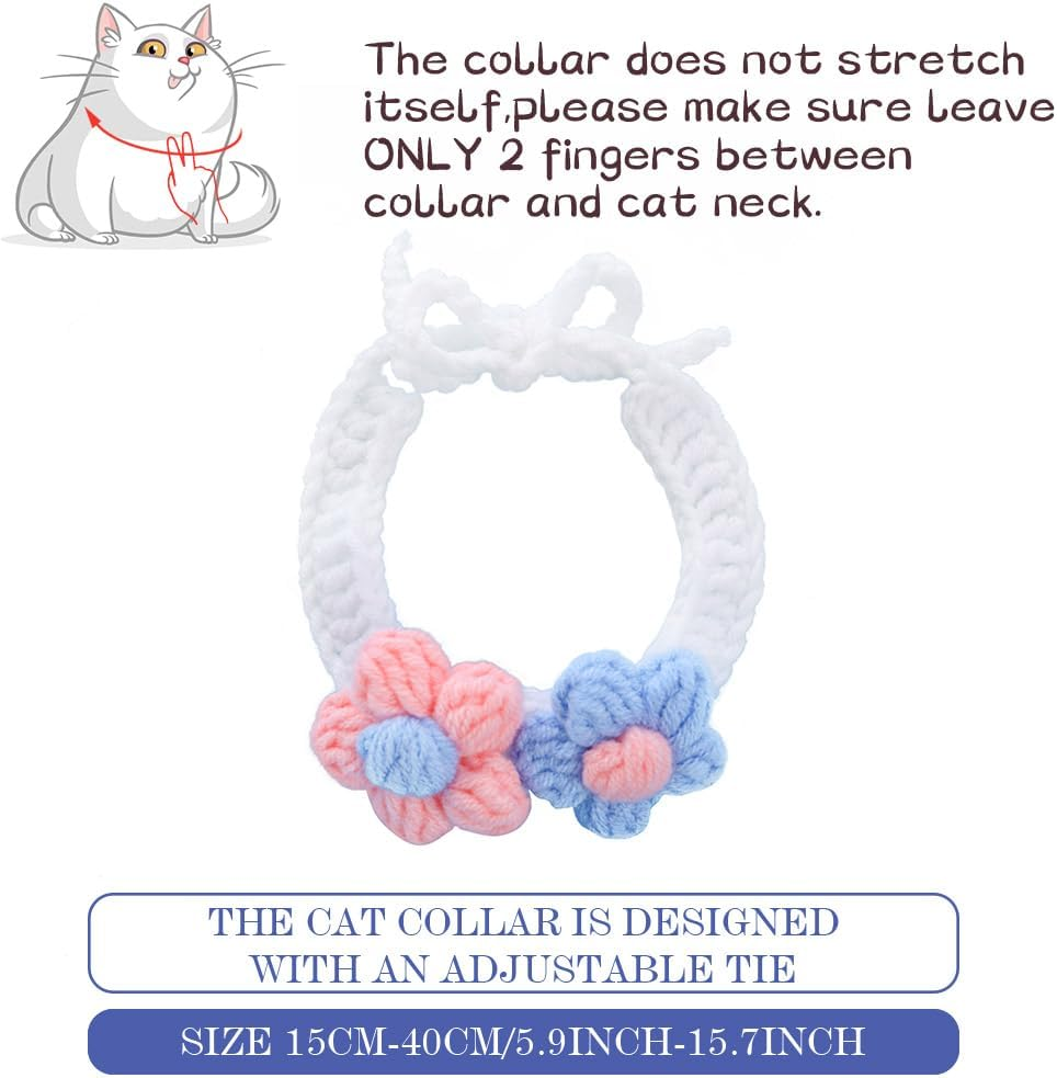 Campsis Floral Cat Collars Adjustable Tie Cat Colllar Knitted Kitten Collar for Pet Cats image number 3