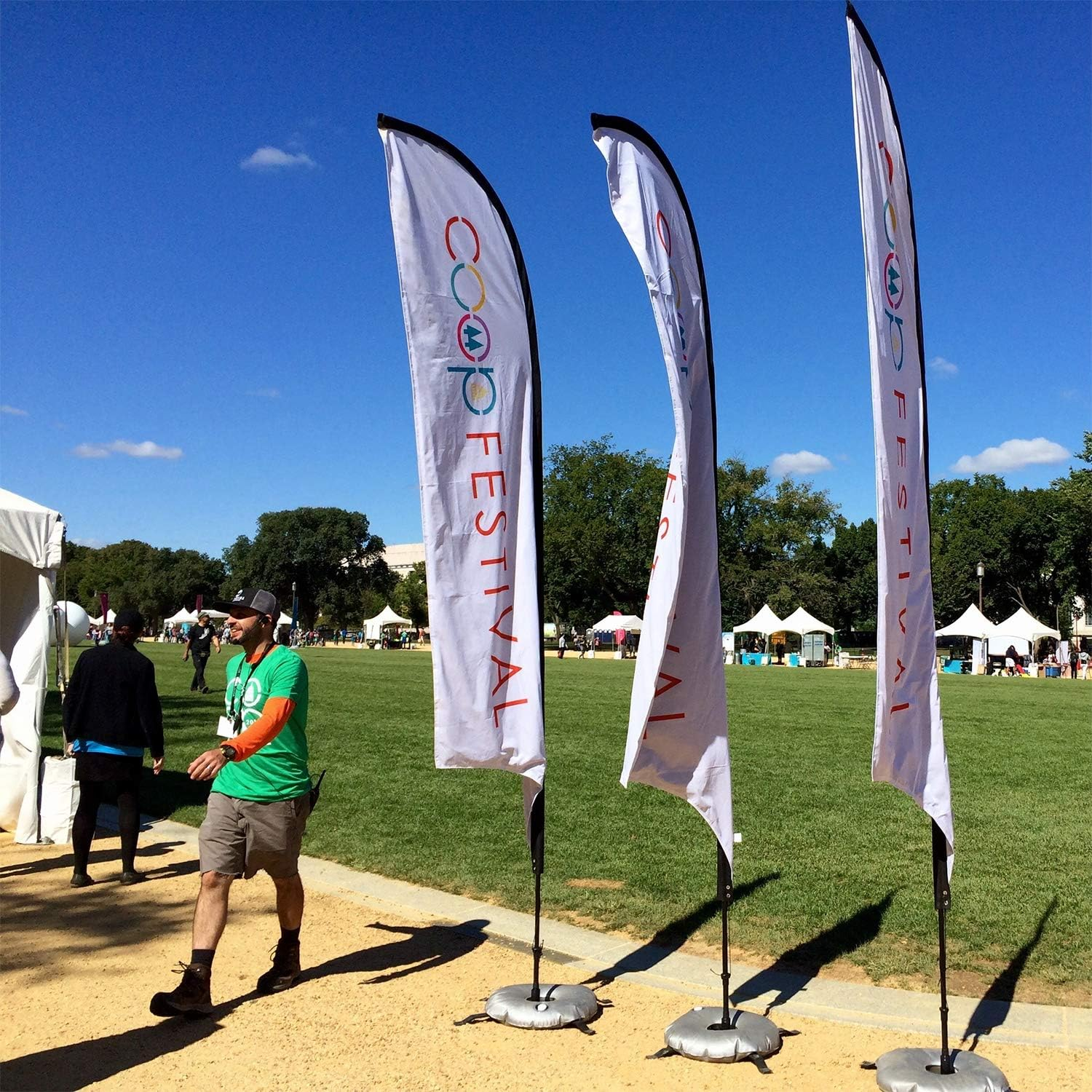 Anley Foldable Ground Base with Water Bag - Fits Flutter Feather Banner Flag Pole with a 0.65" Inner Diameter - Stainless Steel Stand with round Weight Bag for Outdoor Business - Base Only image number 4