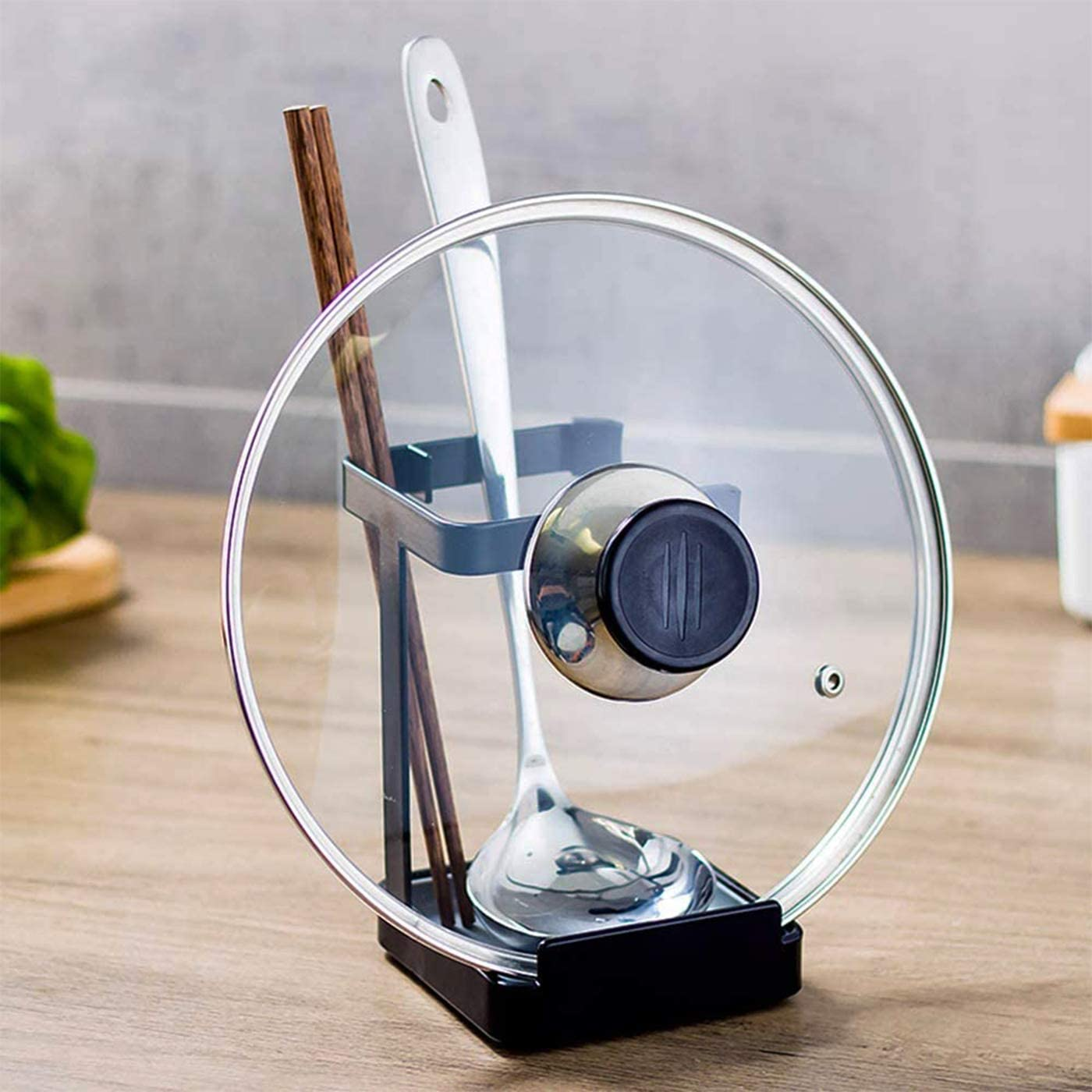 Vocheer Pot Lid Holder, Kitchen Organizer Rack Spoon Rest Rack Holder-Lid Stand for Utensils in Kitchen, Black image number 2