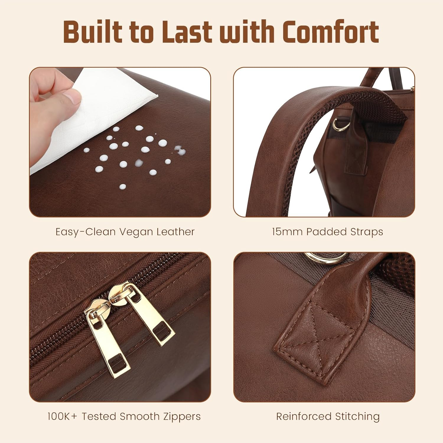 Vegan Leather Diaper Bag Backpack for Boy Girl with Changing Pad and Pacifier Case - Brown image number 4