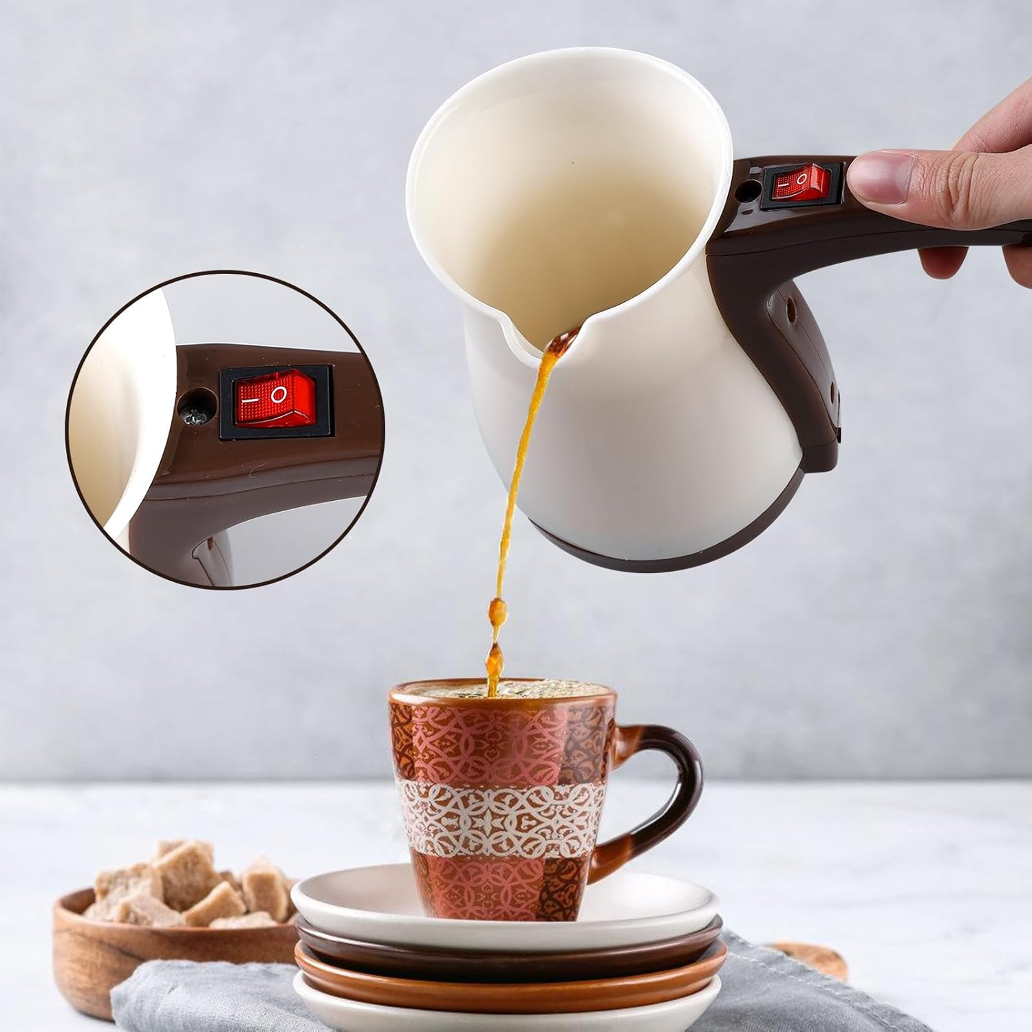 Turkish Coffee Maker, Electric Coffee Maker, 500Ml Electric Turkish Coffee Machine, 600W, 220V Induction Espresso Machine, Electric Kettle, for Home Moka Teapot Tea Coffee (Beige) image number 3