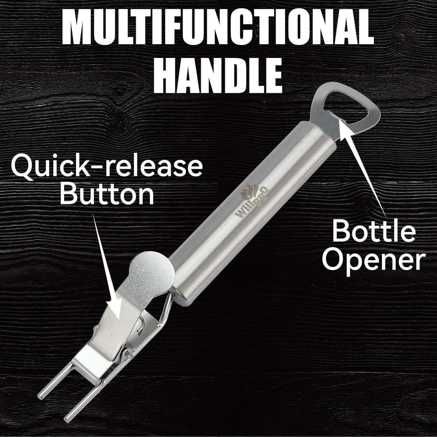 Willbbq Multi-Function BBQ Basket &ndash; Portable Large Stainless Steel Grill Basket with Removeable Handle, Perfect for Outdoor Cooking, BBQ, Kitchen Use image number 2