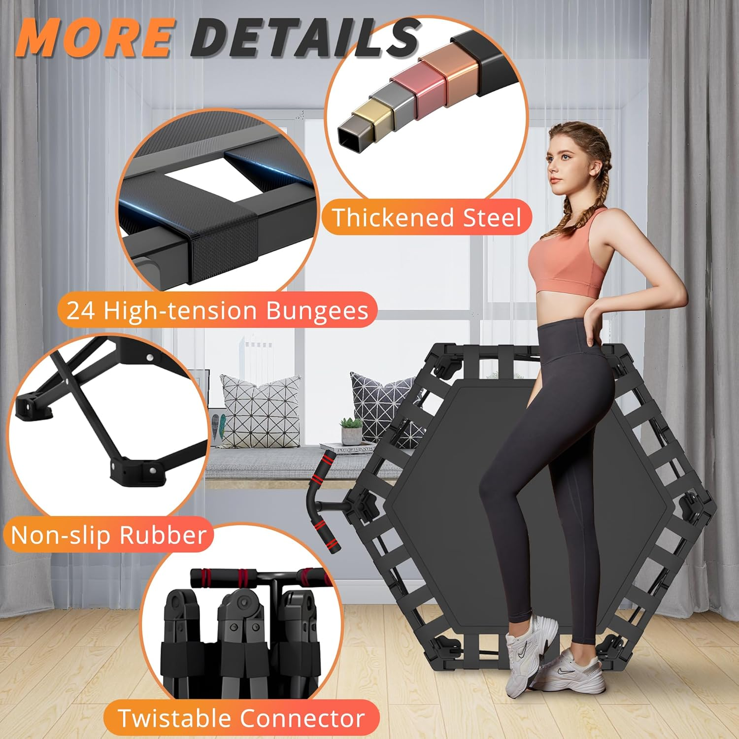 Foldable Mini Trampoline 42" Rebounder Max Load 205KG, Fitness Trampolines with T-Shaped Adjustable Foam Handle, Suitable for Adult and Kids Indoor/Outdoor Workout image number 5