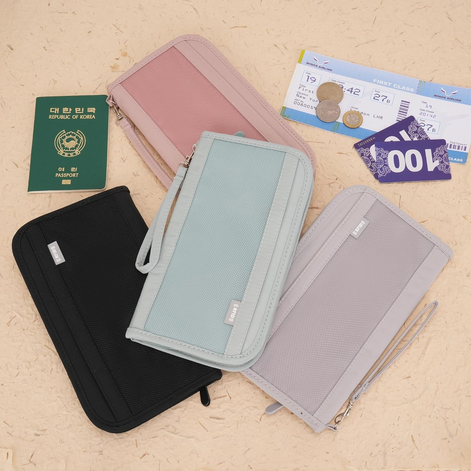 RFID Blocking Passport Holder Family Travel Holiday Wallet Accessories Document Organiser for Tickets Cash Passport ID Card Credit Cards Pen Waterproof Cover Travel Essentials Case for Women Men image number 6