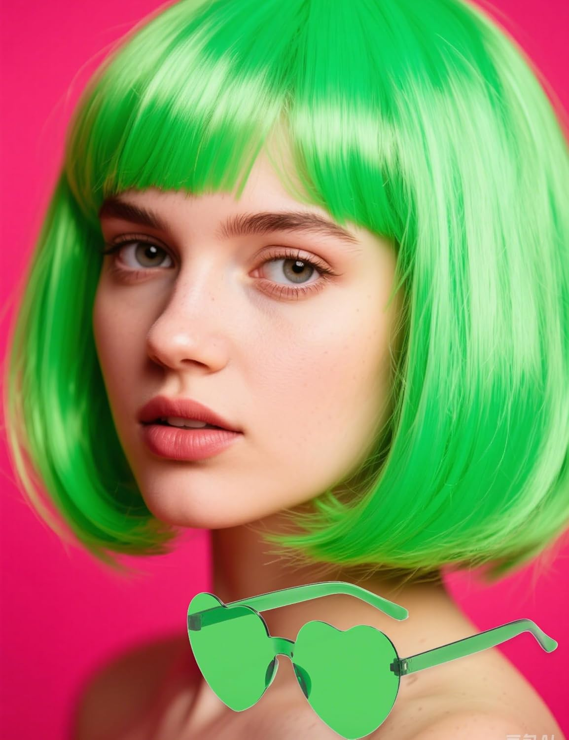 QAUARUMSUN Red Bob Wig Synthetic Heat-Resistant Red Wig with Adjustable Straps, Natural Looking Soft Bob Wig for Halloween Costume Party (Pink)