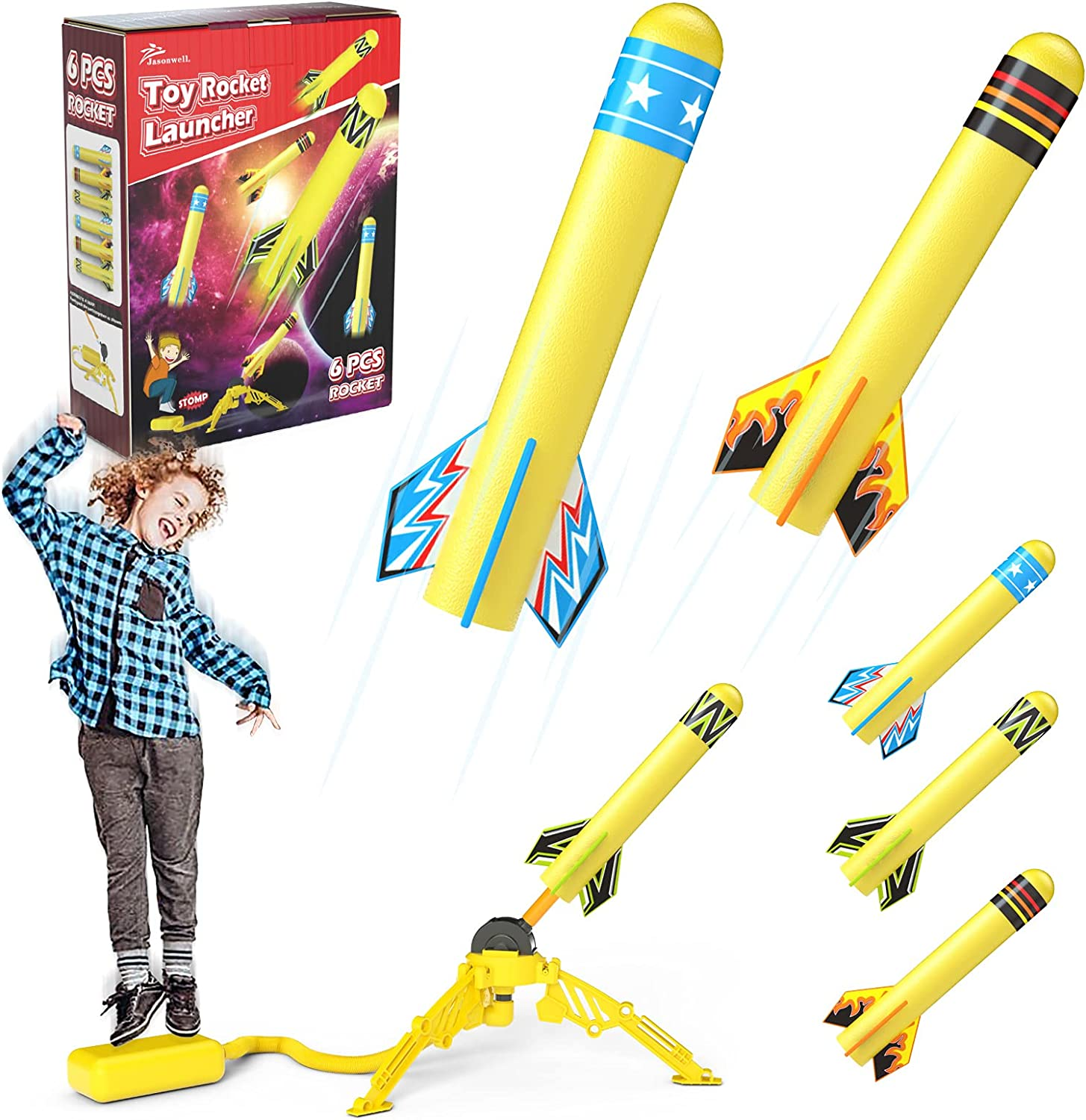 Jasonwell Toy Rocket Launcher for Kids Sturdy Stomp Launch Toys Fun Outdoor Toy for Kids Boys and Girls Age 5 6 7 8 9 10 Years Old with 6 Foam Rockets Gift image number 4