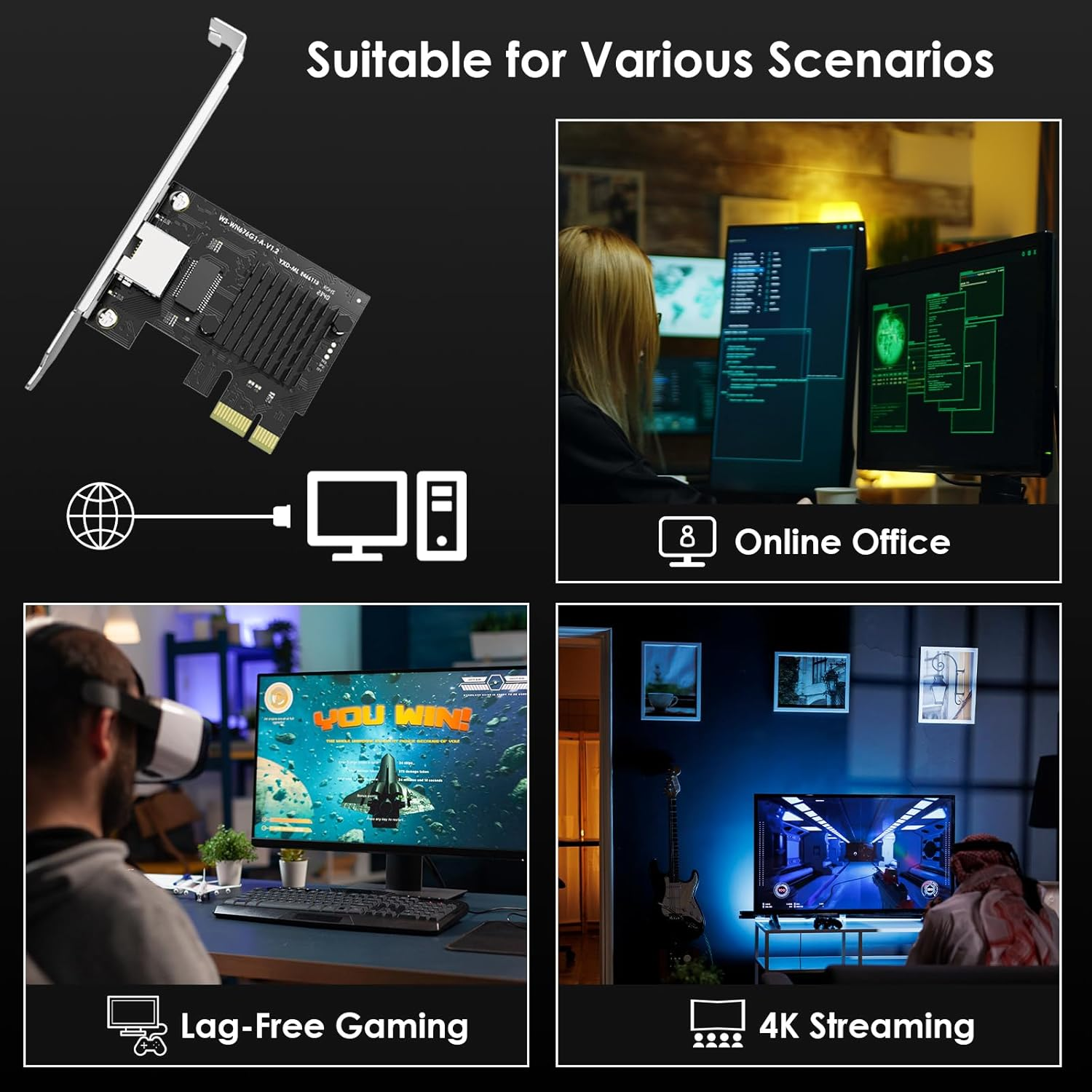 WAVLINK 2.5 Gigabit Ethernet PCIE Network Card, 10/100/1000/2500 Mbps RJ45 LAN Adapter with Low-Profile Bracket for Desktop PC, Windows 11/10/8/7, Linux, Windows Server