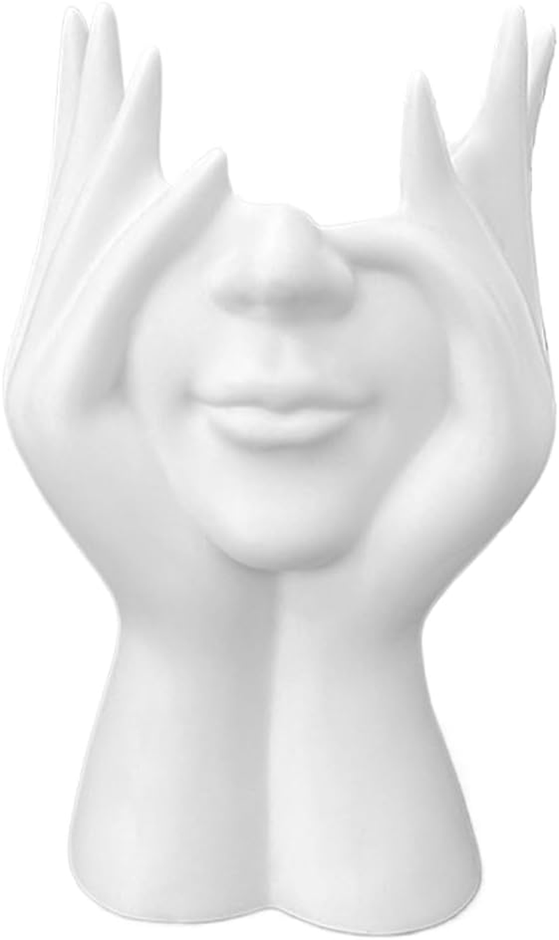 Face in Hands Planter,Small Vase,Flower Pot,White Face Planter,Hydroponic Vase, for Home and Garden Decor,Miniature Figurines for Interior Aesthetic (White)