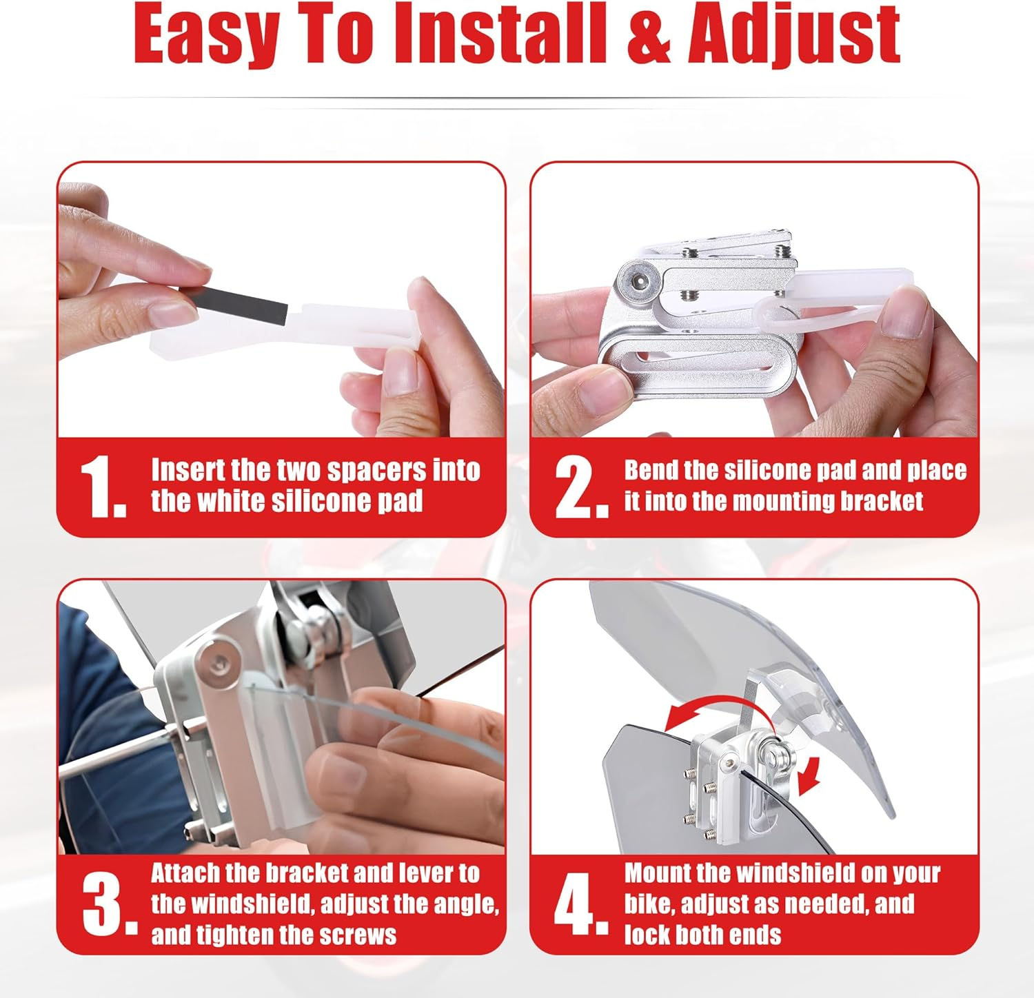 Goldfire Universal Motorcycle Windshield Airflow Adjustable Windscreen Wind Deflector for Kawasaki BMW Benelli KTM Triumph(Color: Black)) - Black image number 4