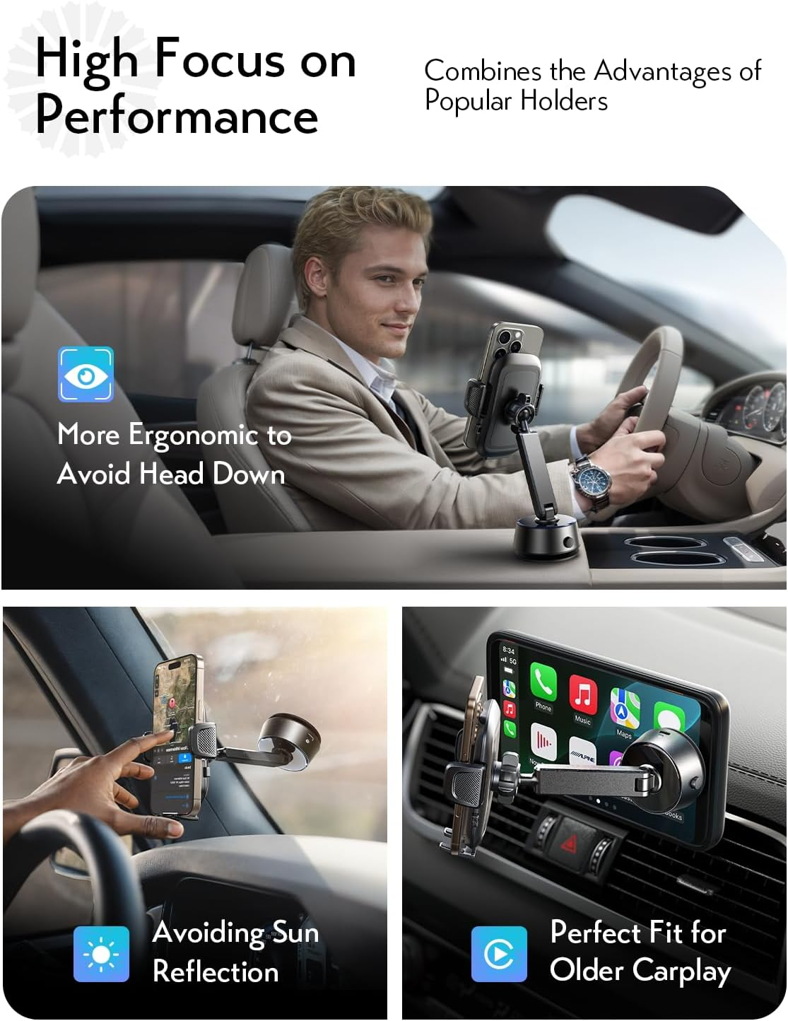 LISEN Car Phone Holder Mount,Electric Suction Cup Phone Mount,0% Incident Security Monitor ＆ 0.1S Operation ＆ Fit Any Angle,Any Position for Iphone Android and All Smartphones,All Thick Case image number 2