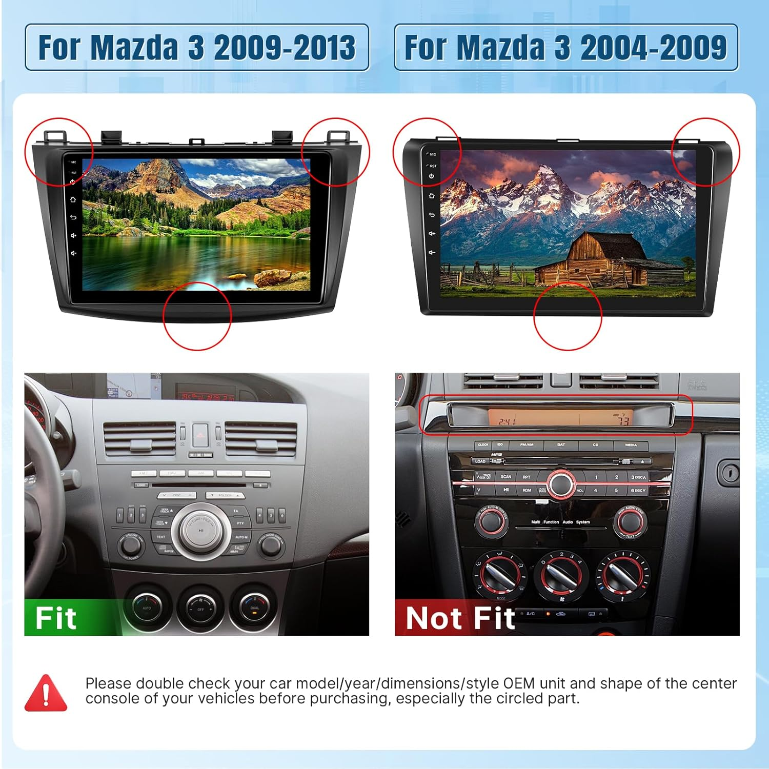 Naifay Android Car Radio for Mazda 3 2009 2010 2011 2012 2013 with Wireless Carplay Android Auto, 9Inch IPS Touch Screen for Mazda 3 Car Stereo with Bluetooth/Gps/Wifi/Swc/Split Screen/Backup Camera image number 2