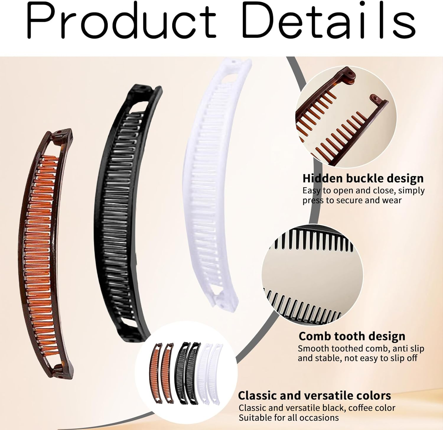 Pack of 3 Banana Clip Thick Hair, Hair Clip, Banana Clip Hair, Thin Long Hair, Vintage Fishtail, Hair Clip Women, Hair Clips Girls for Ponytail, Ponytail Holder image number 1