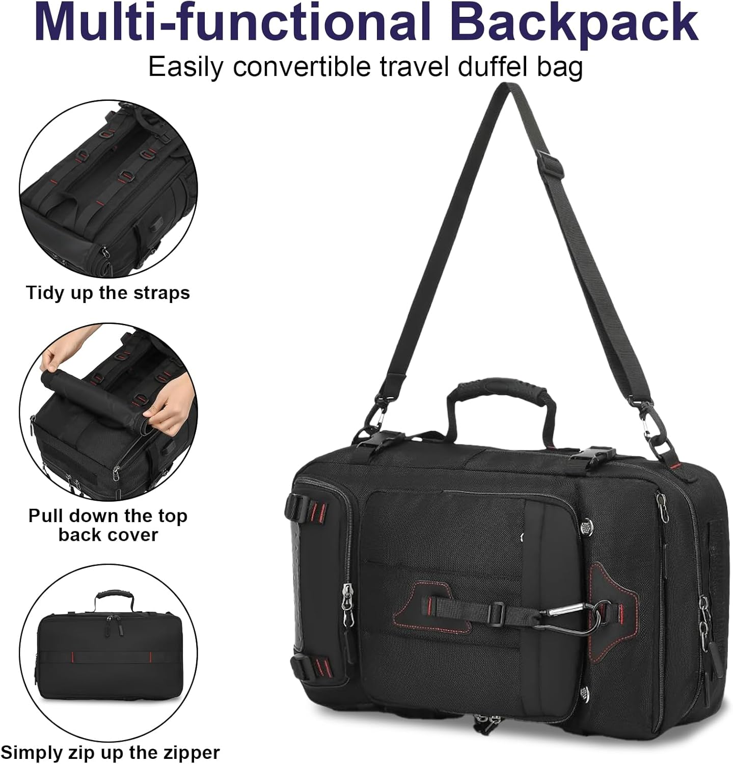 YUDSKU Travel Backpack 60L, Extra Large Carry on Backpack, Waterproof Travel Laptop Backpack, Durable Convertible Duffle Bag Fit for 17 Inch Laptop, with USB Charging Port, Shoe Compartment&Wet Pocket image number 2