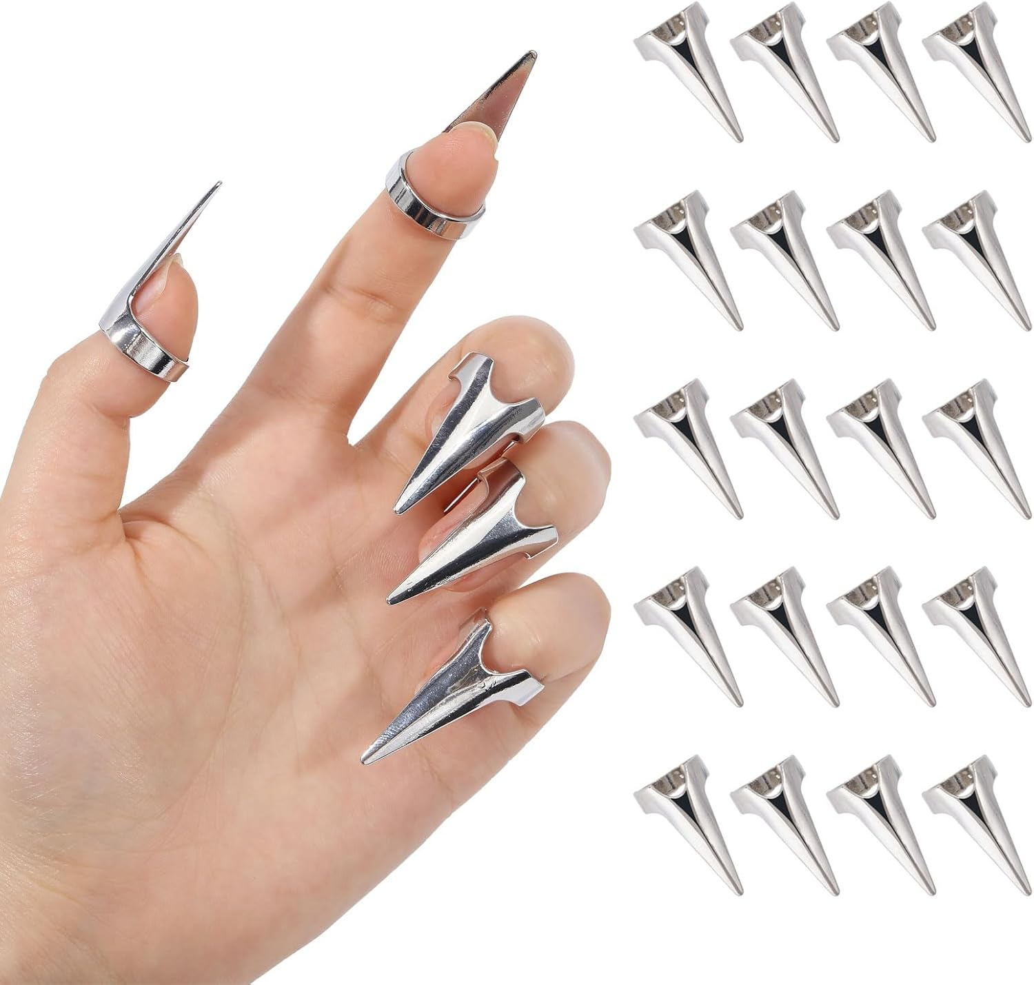 GLOBLELAND 20 Pieces Black Finger Claws Rings for Cosplay Retro Alloy Full Nail Set Gothic Punk Rock Talon Nail Fingertip Claw for Vampire Cat Wolf Cosplay Nail Art Halloween Costume Accessories