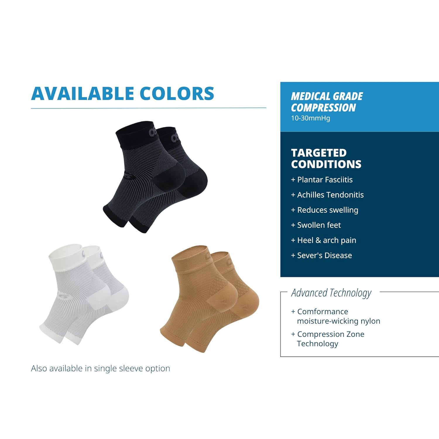 Os1St Unisex Fs6 Sports Compression Foot Sleeve Black image number 5