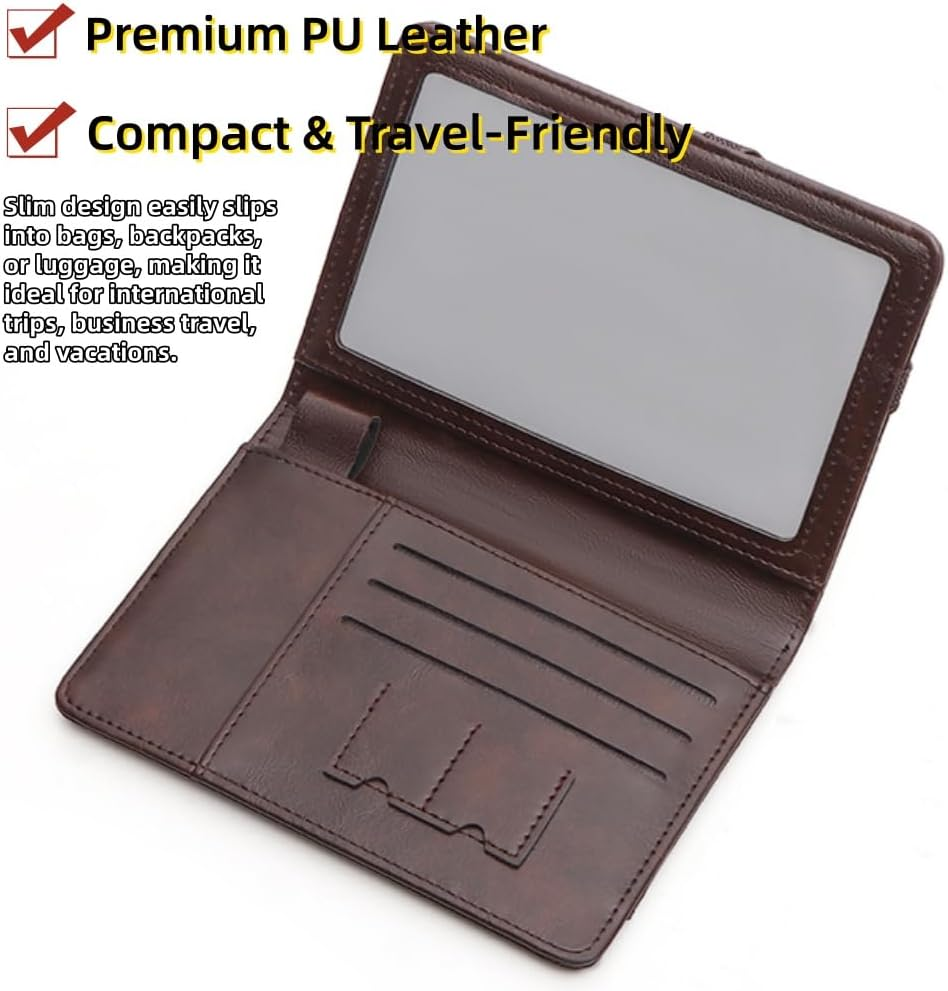 Y7-Y RFID Blocking Passport Holder Travel Wallet Multi-Functional Passport Cover with Removable Card Organizer, Anti-Theft Document Case for Travel. (Brown) - Black image number 7