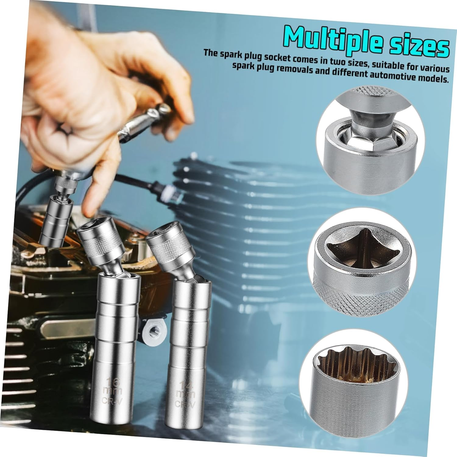 Cabilock 2Pcs Magnetic Thread Spark Socket Automotive Repair Tools for Easy Removal and Installation of High-Strength Steel Construction image number 4