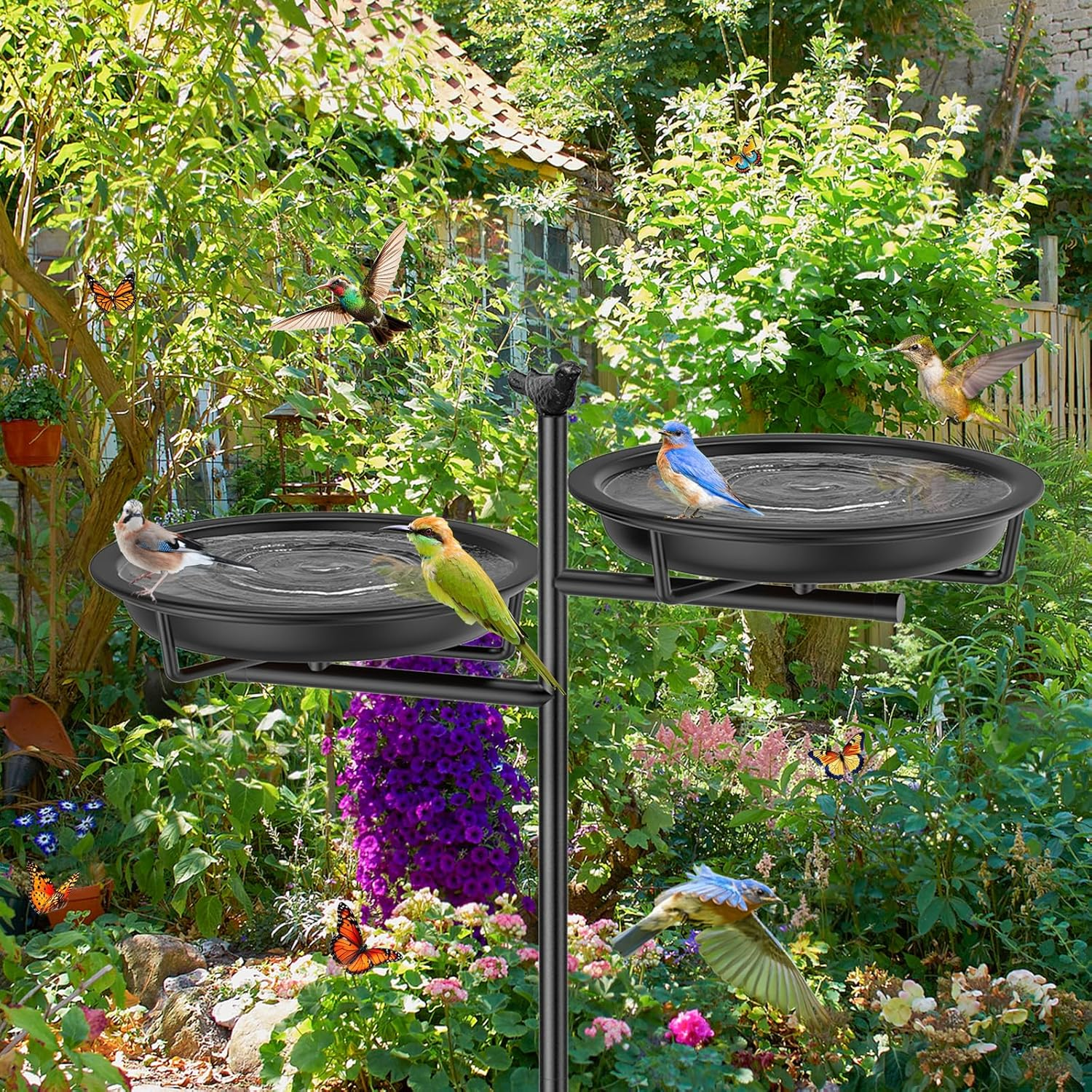 46 Inch Metal Bird Bath for Outside, Vintage Freestanding Birdbaths Feeder Bowl, Stable & Easy to Clean Birdfeeder for Outdoors Garden Yard Lawn Decor (Black) - Black image number 6