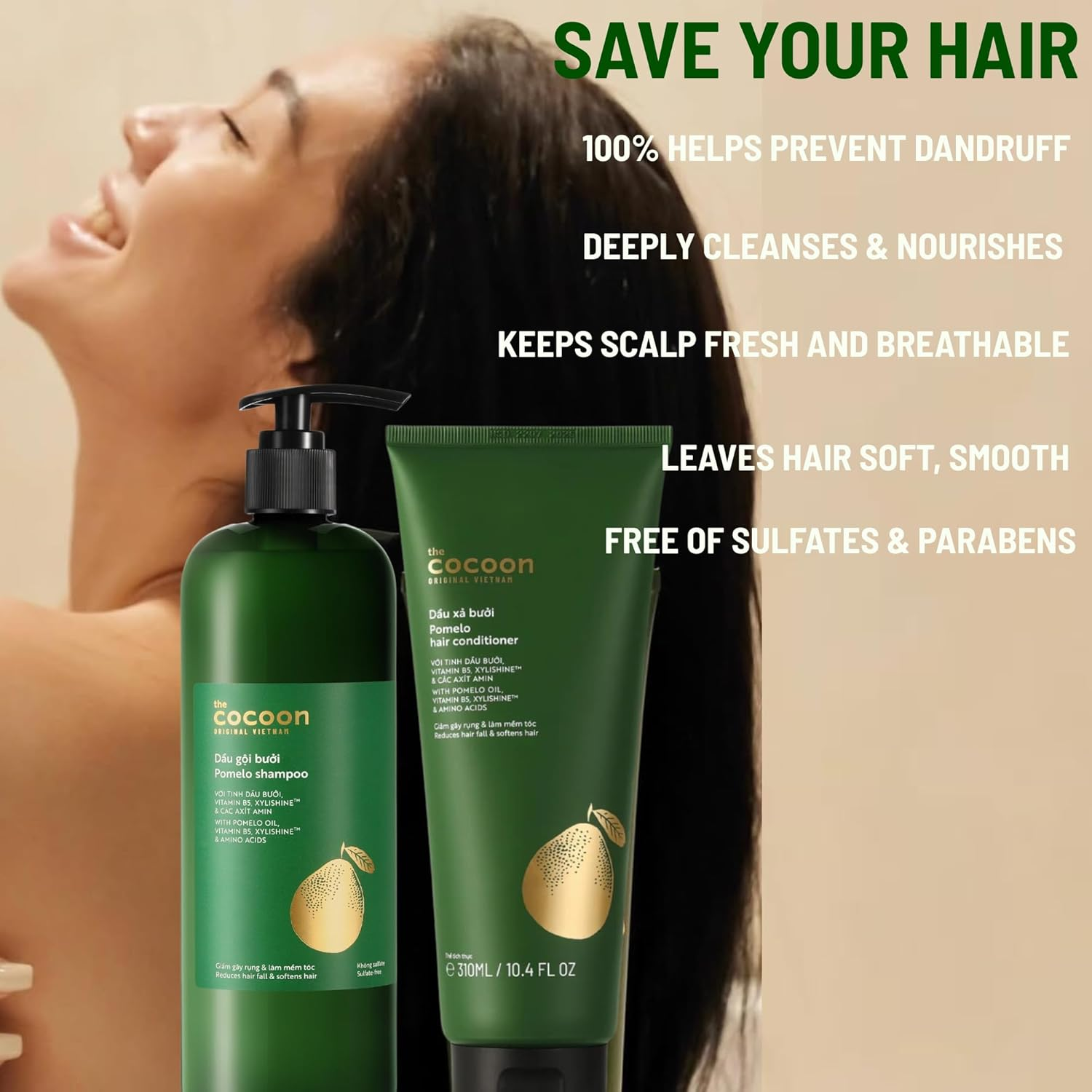 Cocoon Pomelo Shampoo & Conditioner Bundle - anti Hair Loss, Natural, Sulfate Free | for Thinning, Damaged, Color Treated Hair | Reduce Fall & Soften Strands (10.5 Fl Oz Each) image number 2