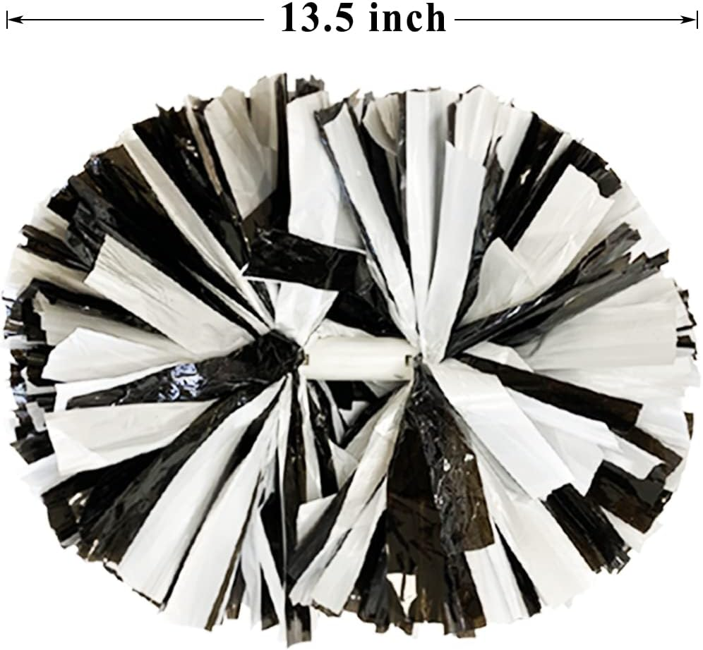 4 Pack Cheerleading Pom Poms,Metallic Cheer Pom Poms with Training Baton Handle for Team Sport Spirit Squad Bulk Cheerleaders(Black and White)