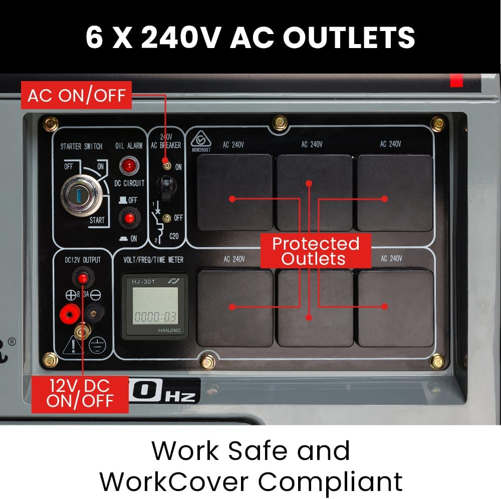 Genpower 8.4Kw Peak 6Kw Rated Commercial Diesel Generator, Electric Key Start, 6 X 15A, Single Phase image number 2