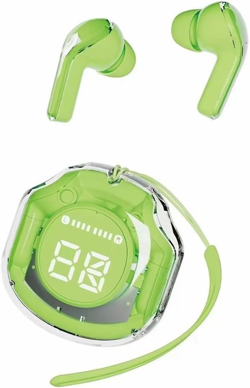 Clear Beat Wireless Headphones Bluetooth 5.3, Transparent Design, Crystal Clear Sound, IPX4 Waterproof, Protective Case with Smartphone Charging, Built-In Microphone, Running Time 2-3 Hours, USB-C