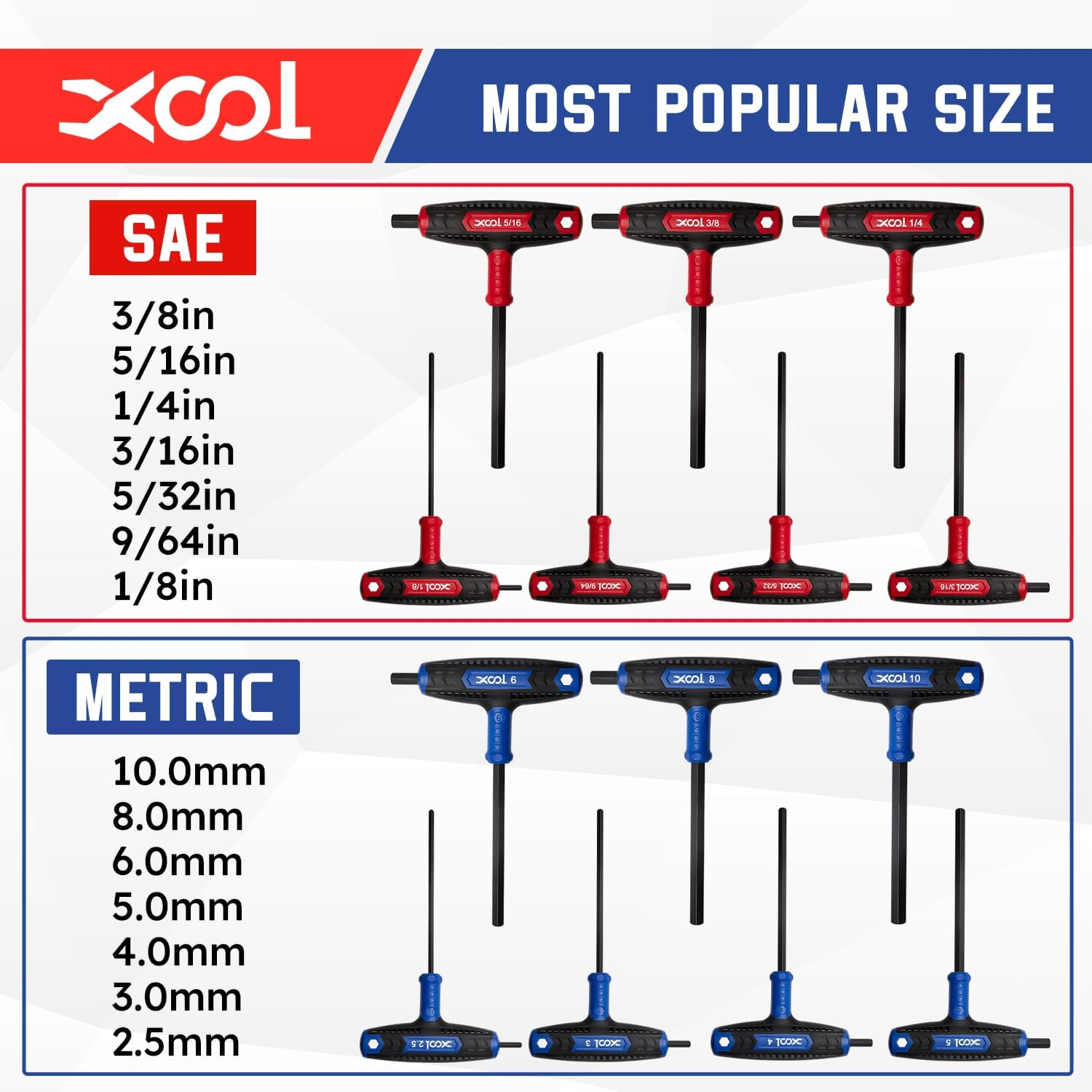 XOOL 14PCS T Handle Allen Wrench Set, Metric & SAE Hex Key Set, Long Arm Hex Key Wrench Set with Portable Organizer image number 1