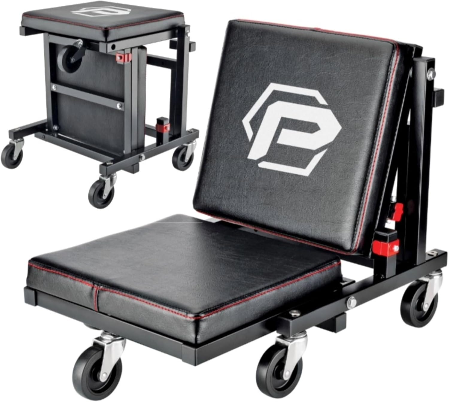 Powerbuilt 2-In-1 Rolling Creeper Seat Converts from High to Low Roller Seat, Fast, Tool-Free Conversion, Garage, Shop, Brake Jobs, Washing, Detailing, Maintenance, Thick Pad, 3-In. Casters - 240298 image number 4