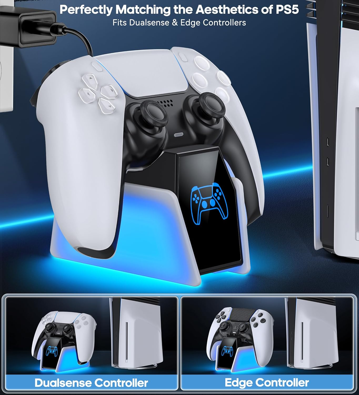 PS5 Controller Charger, Single PS5 Charging Station Compatible with Dualsense & Edge Controller, Solo Charger with LED Indicators, Fast PS 5 Charging Dock, PS5 Accessories image number 2