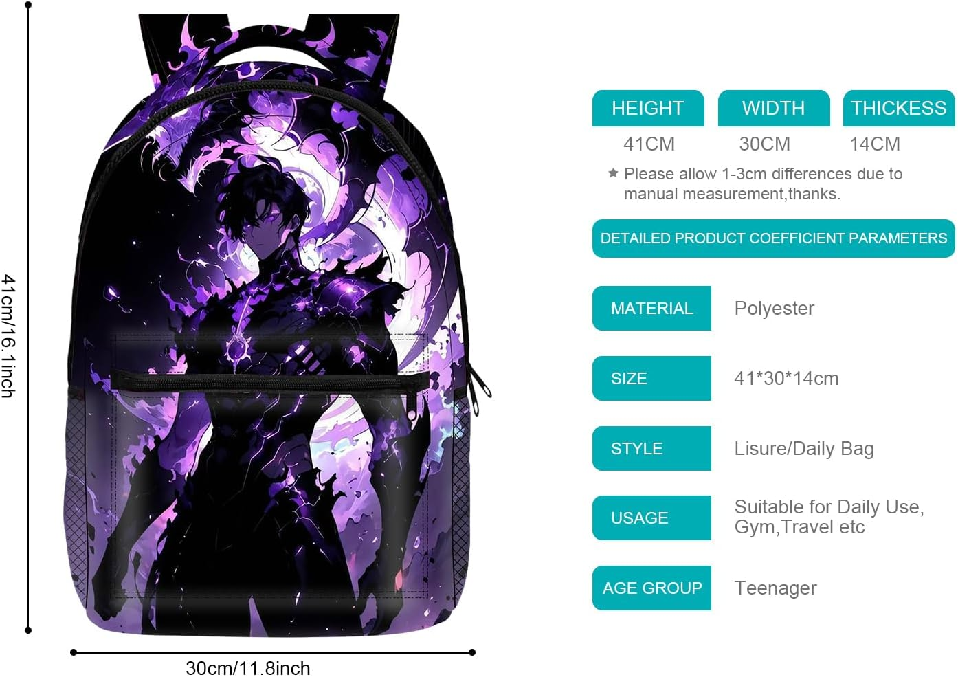 UBBY Solo Leveling 3D Printed Children'S School Backpack for Students - 41 X 30 X 14 Cm (16 Inches) Cool Style School Backpack Children'S Backpacks for Teenagers & Children Book Bags - Stone Statue image number 7