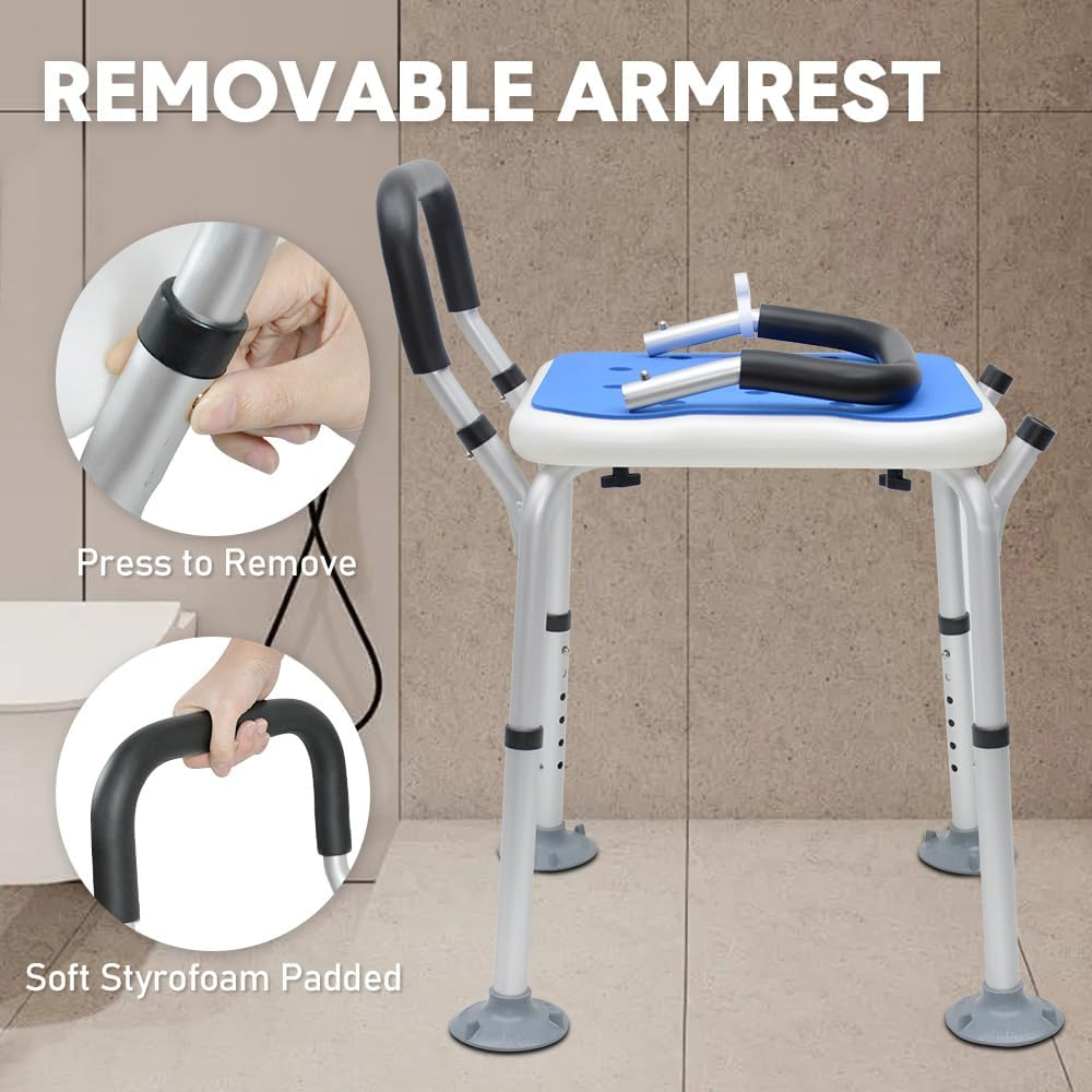 Alston Portable Shower Chair Non-Slip Bench Tub Seat 57-70Cm Height Adjustable Stool Max Load 125Kg with Removable Arms for Adults Elderly Disabled Safety image number 3