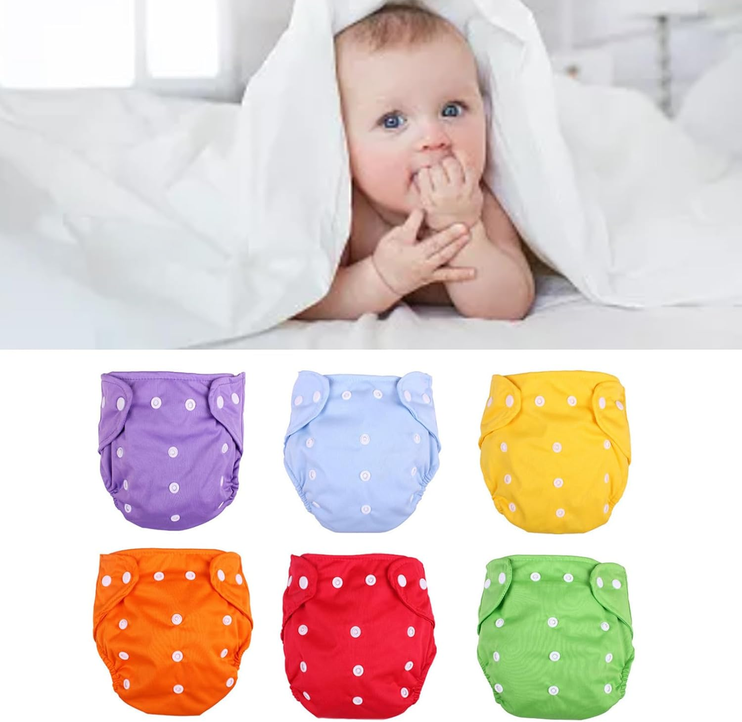 6PCS Pack for Happy Babies Adjustable Washable Reusable Baby Cloth Diapers, Soft Breathable Infant Diapers with TPU Film image number 1