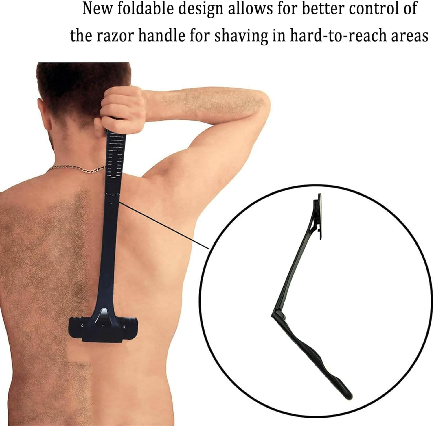 Men'S Back Razor with 5 Blades, Foldable Body Razor for Back Shaving, Ergonomic Handle, Wet & Dry Use, Removable Razor for Effective Shaving, Body Hair Trimmer for Men image number 3