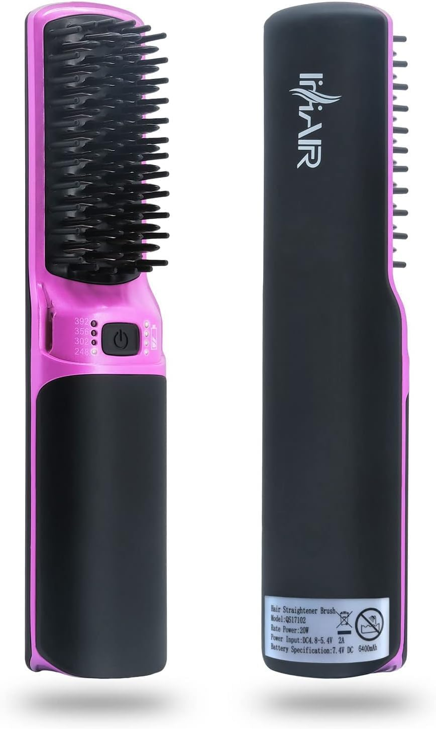 Hot Hair Straightener Brush,Portable Mini Hair Straightener USB Rechargeable 6400MAH,2 in 1 Hair Straightener Comb with Anti-Scald Feature for Women & Men（Purple） image number 1