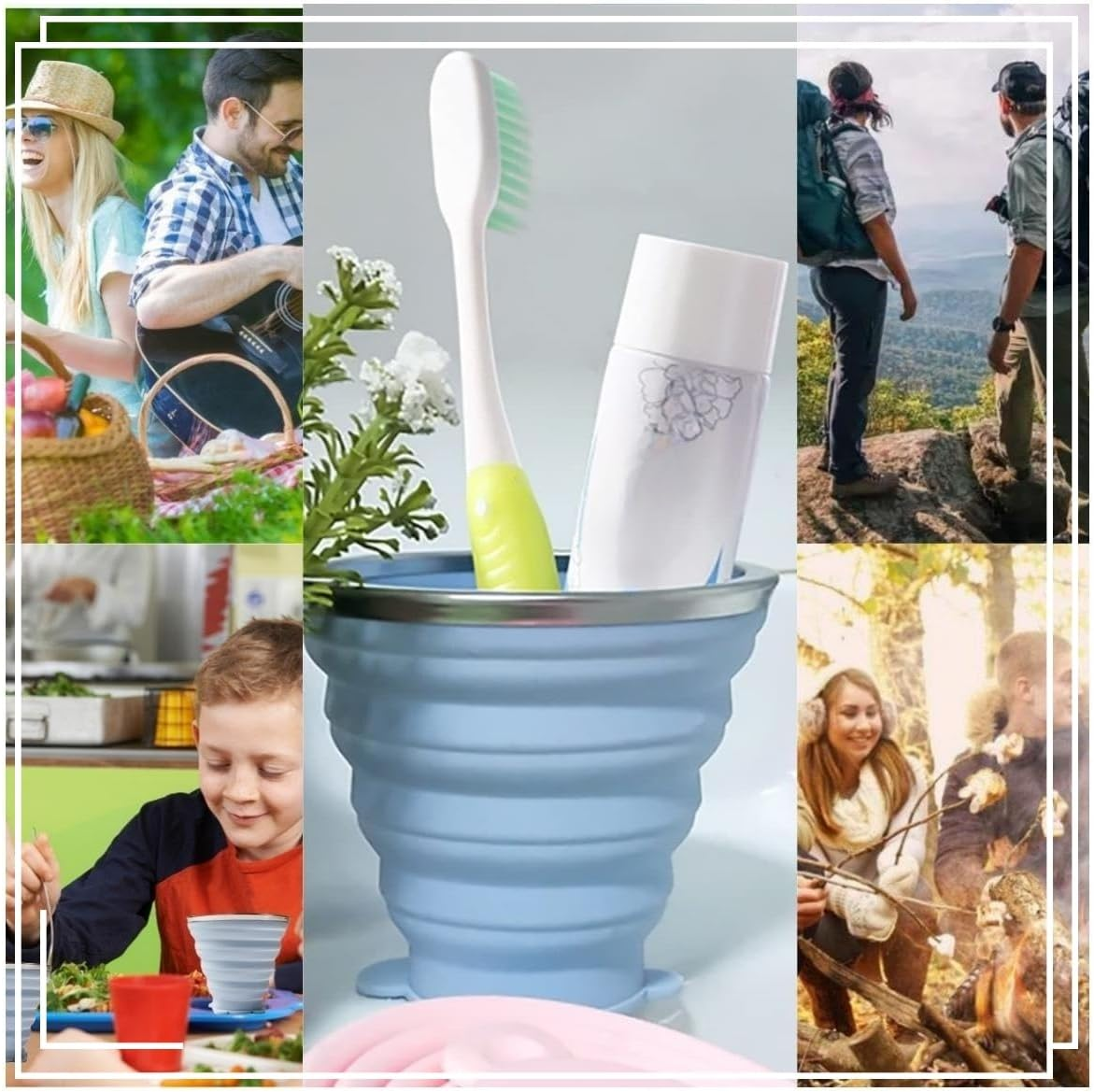 270Ml Portable Collapsible Travel Mug with Plastic Lid, Silicone Collapsible Cup, BPA Free, Reusable, Ideal for Picnic, Camping, Hiking and Travel(Blue+Blue) image number 4