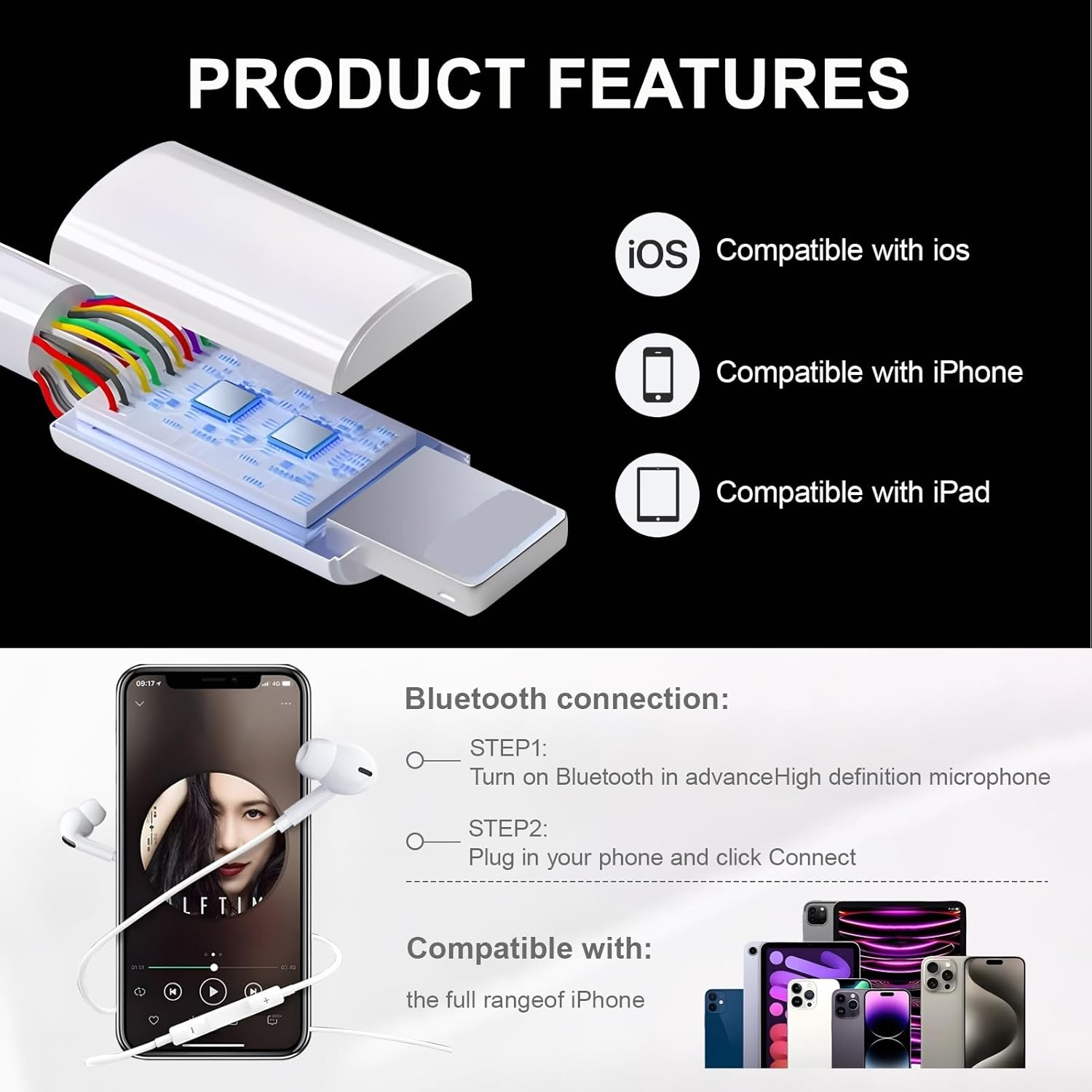 3 Pack Cable Headphones for Iphone, In-Ear Cable Headphones for Apple with Microphone & Volume Control, Noise Isolation, Compatible with Iphone 14/13/12/11/X/SE, All Ios image number 2