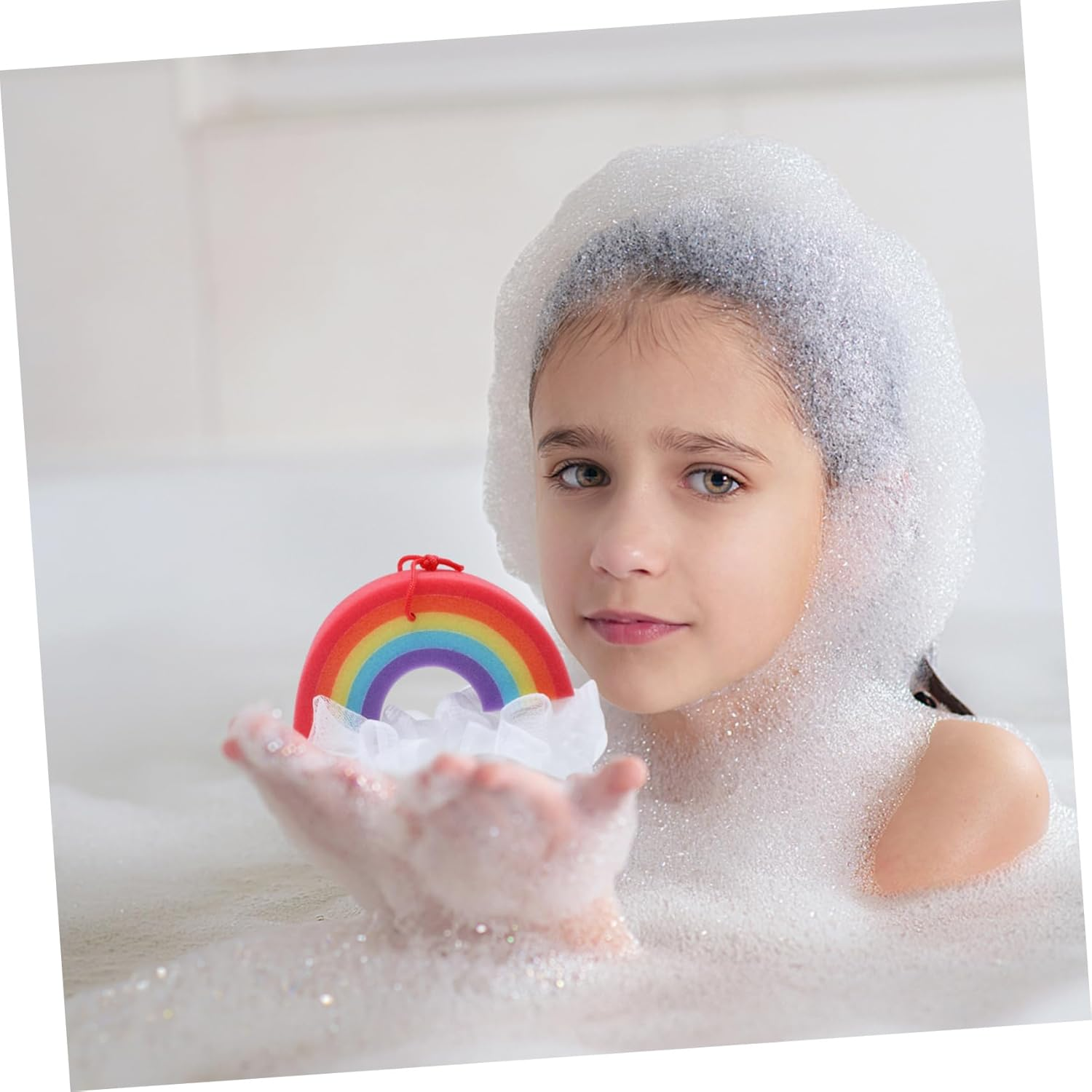 MERRYHAPY 2Pcs Rainbow Bath Flowers Bubble Forming Bath Wipes for Boys and Girls Creative Skin Scrubber image number 3