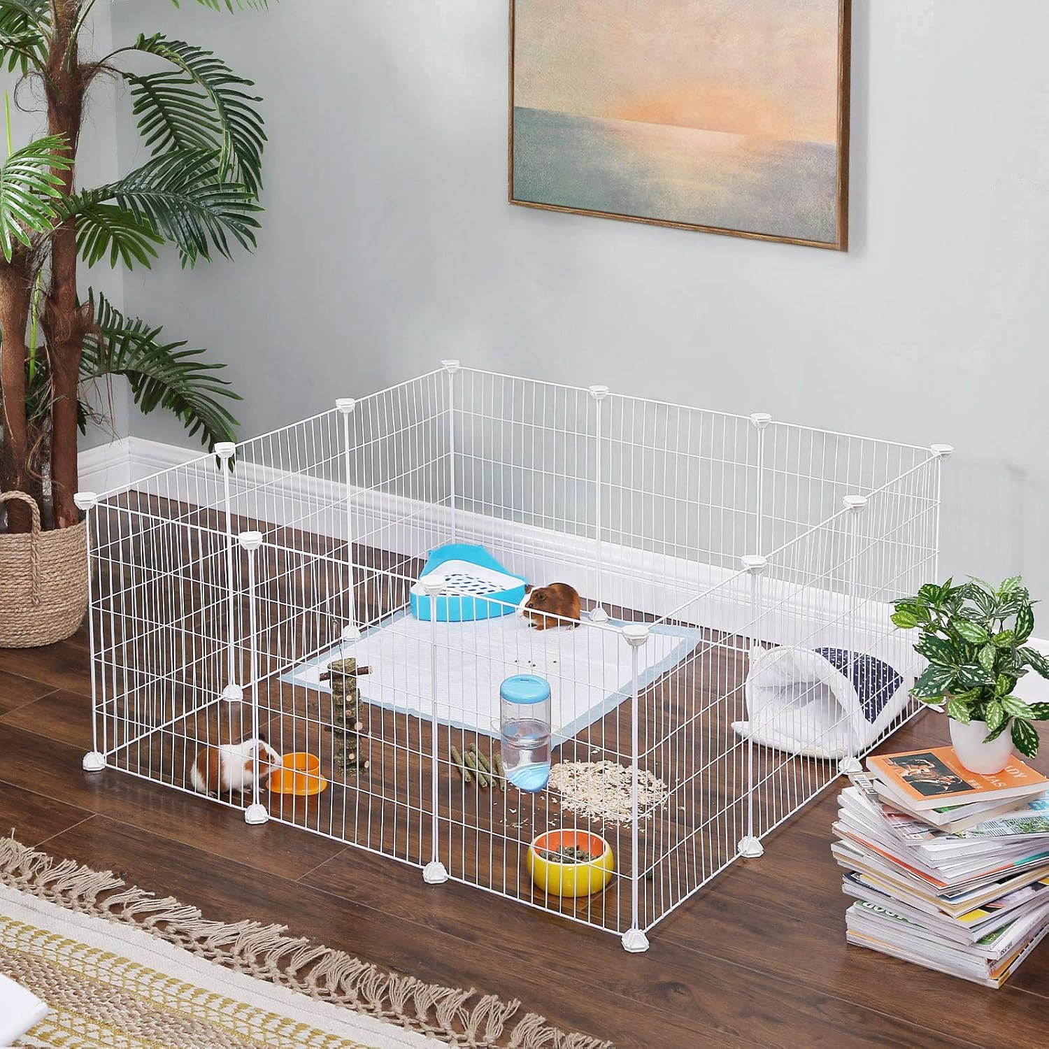 SONGMICS Guinea Pig Playpen, Indoor Rabbit Run Hutch Cage, Large Exercise Enclosure, DIY Metal Modular Fence for Hamster, Pet, Small Animals, White LPI01W image number 3