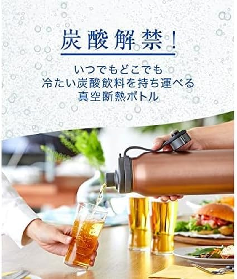 Tiger Thermos Water Bottle, 0.3 Gal (1.5 L), Vacuum Insulated Carbonated Bottle, Stainless Steel Bottle, Sports Drink, Beer OK, Large Capacity, Cold Insulation, Growler, MTA-T150AL Lake Blue (Navy) image number 2