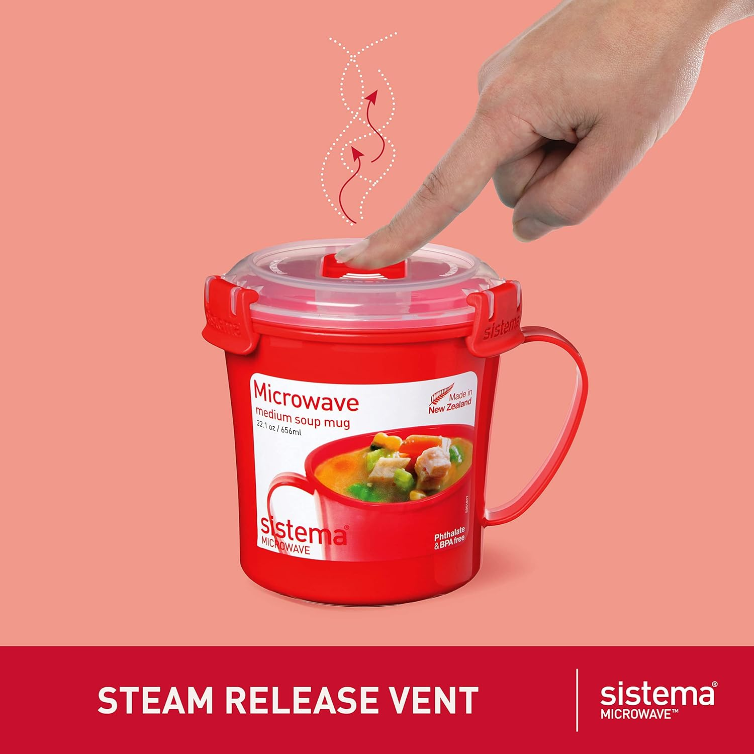 Sistema Microwave Collection Soup Mug 22.1 Oz, Red image number 6