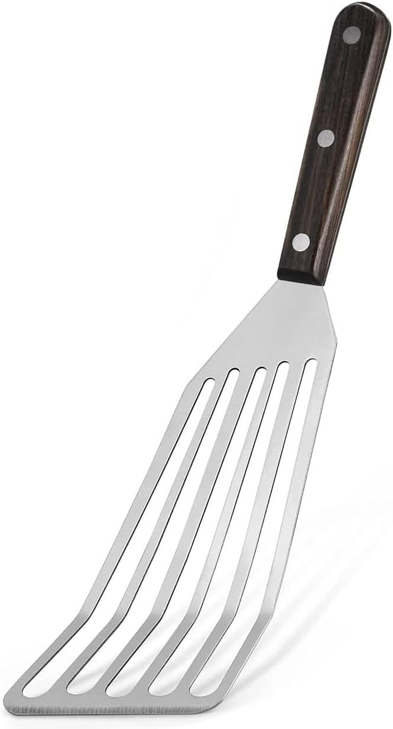 Fish Spatula with Curved Stainless Steel Blade Thin and Flexible Slotted Kitchen Turner Spatulas with Full Tang Handle Metal Flipper for Flipping Fish Egg Pancake 2X32X9CM Big Turner image number 4