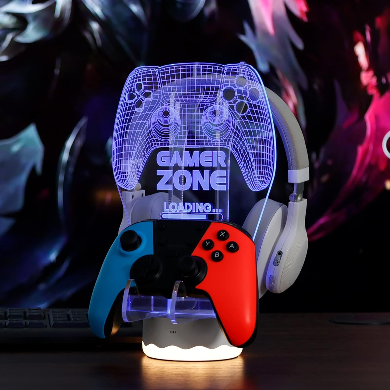 Light up Headphone Controller Holder, 16 Colors 3D LED Lights Gamepad Headset Stand, Game Controller Hanger for All Universal Gaming PC Accessories image number 6