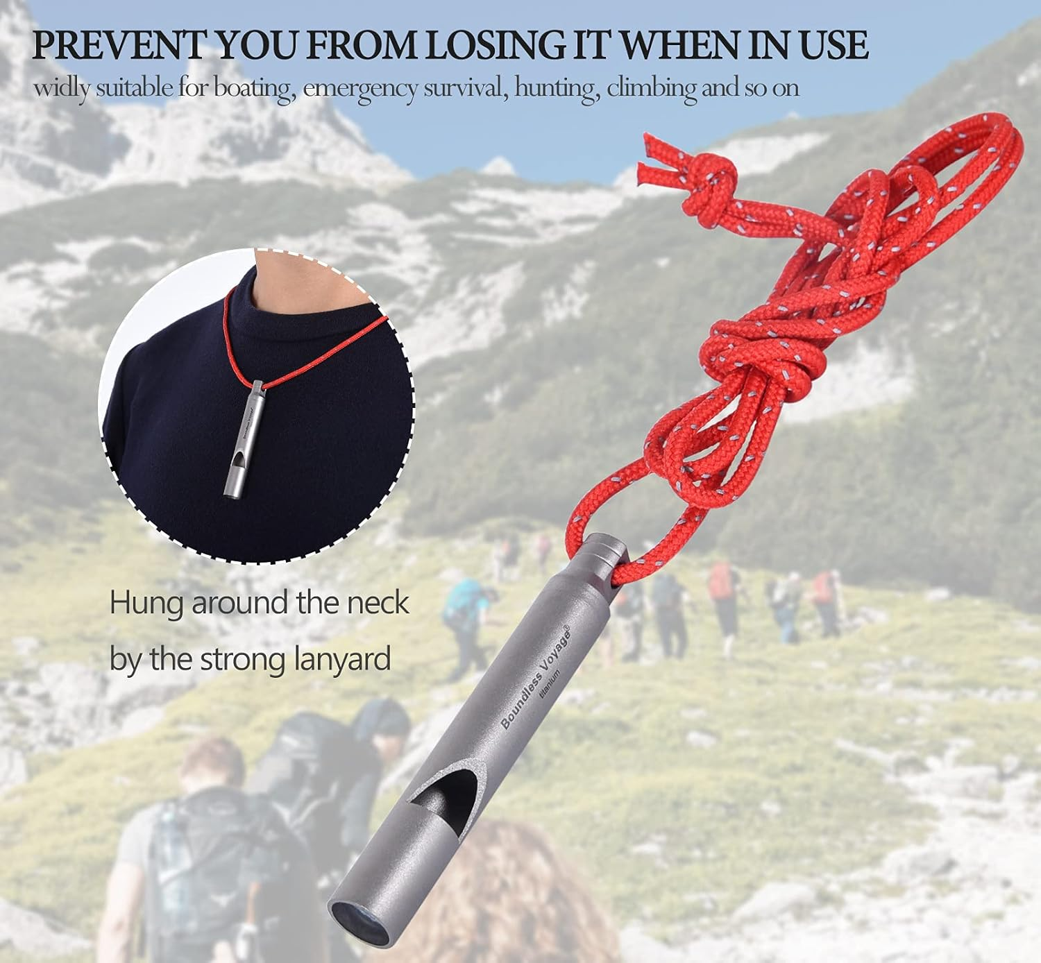 Boundless Voyage Titanium Whistle Emergency Survival Safety Whistles with Lanyard Loud for Outdoor Camping Hiking Coaches Training Sports Keychain Whistle image number 2